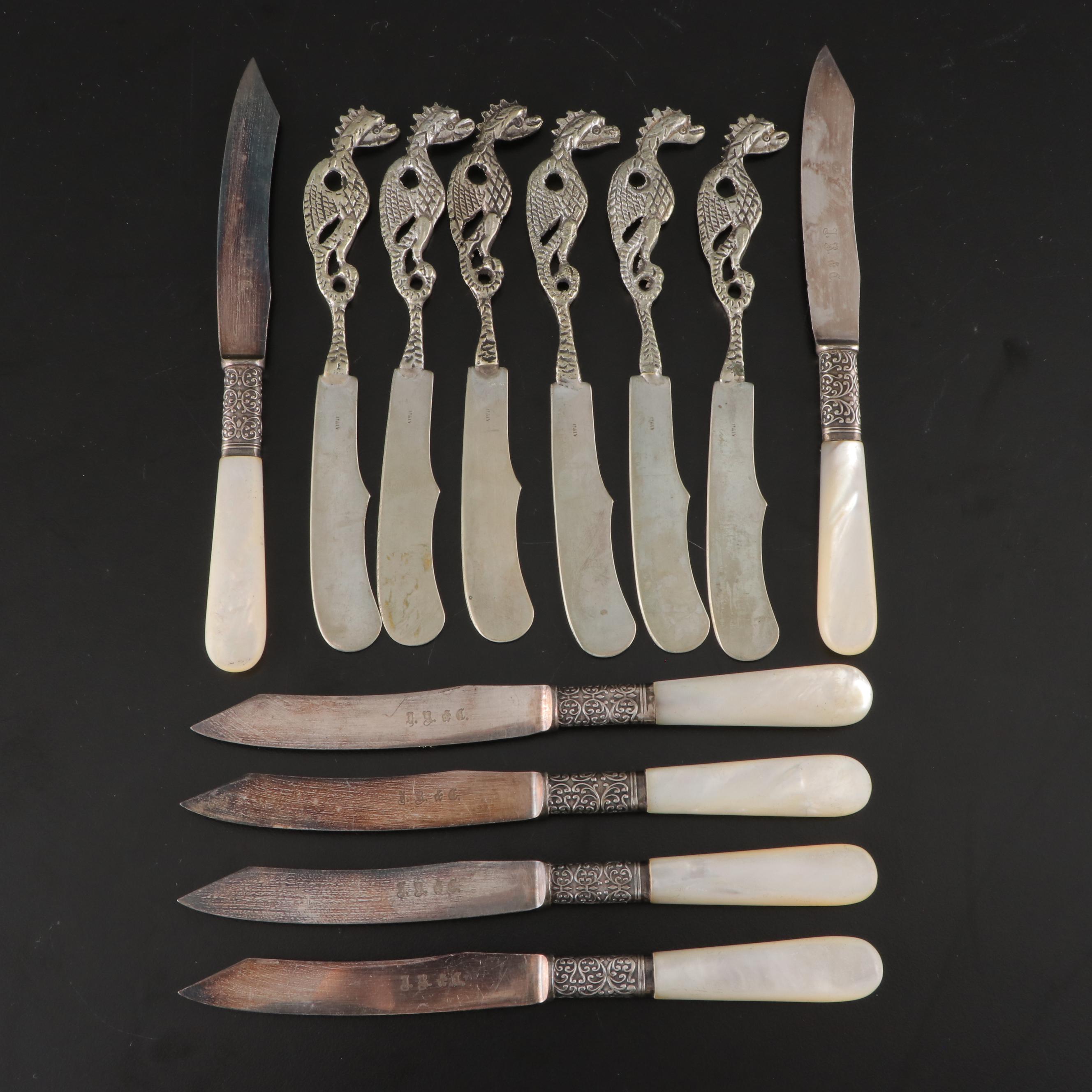 Silver Plate and Mother-of-Pearl Handled Fruit Knives with Other Spreaders