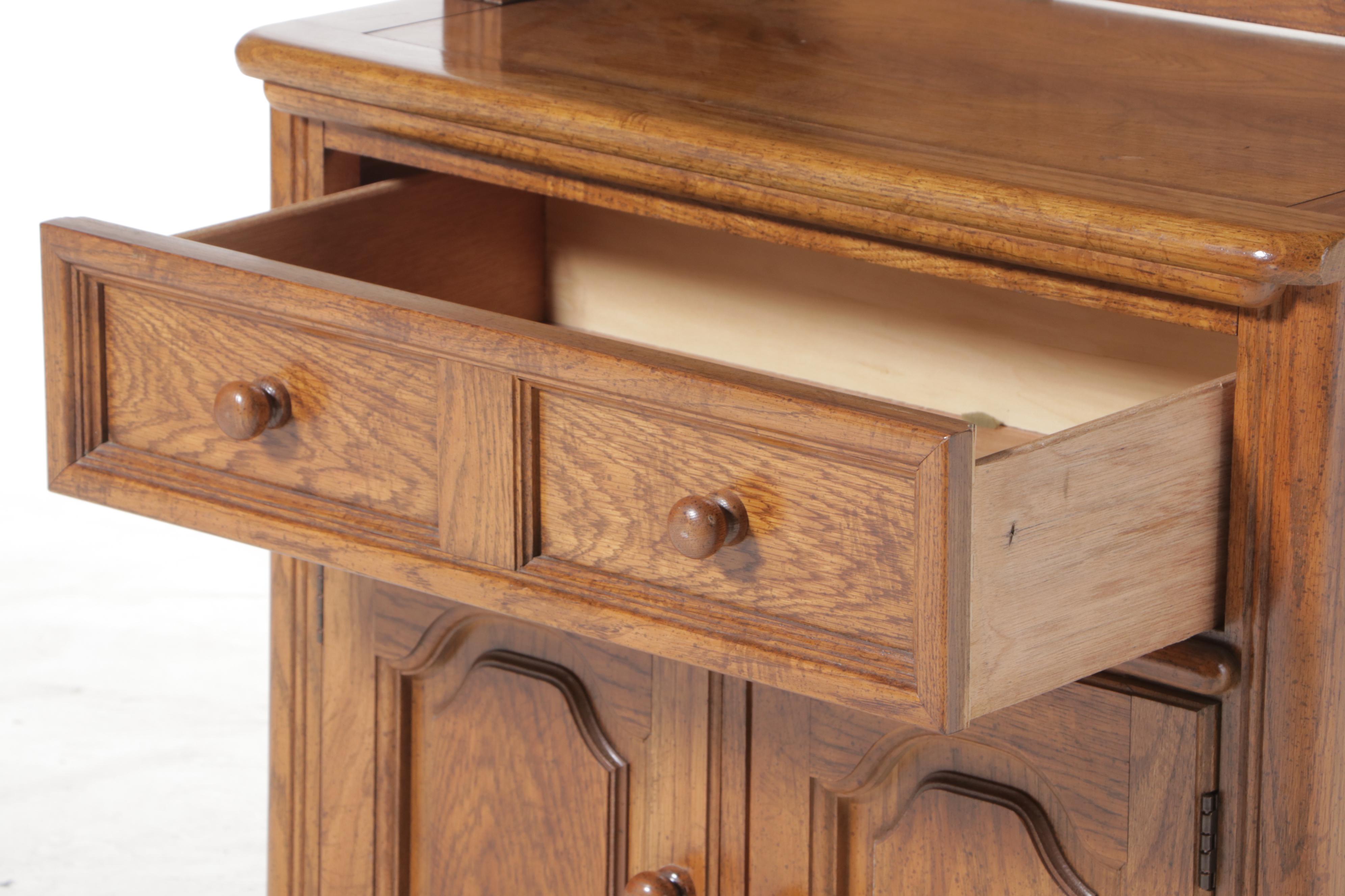 Dixie Furniture Oak Bookcase-on-Cabinet, Late 20th Century