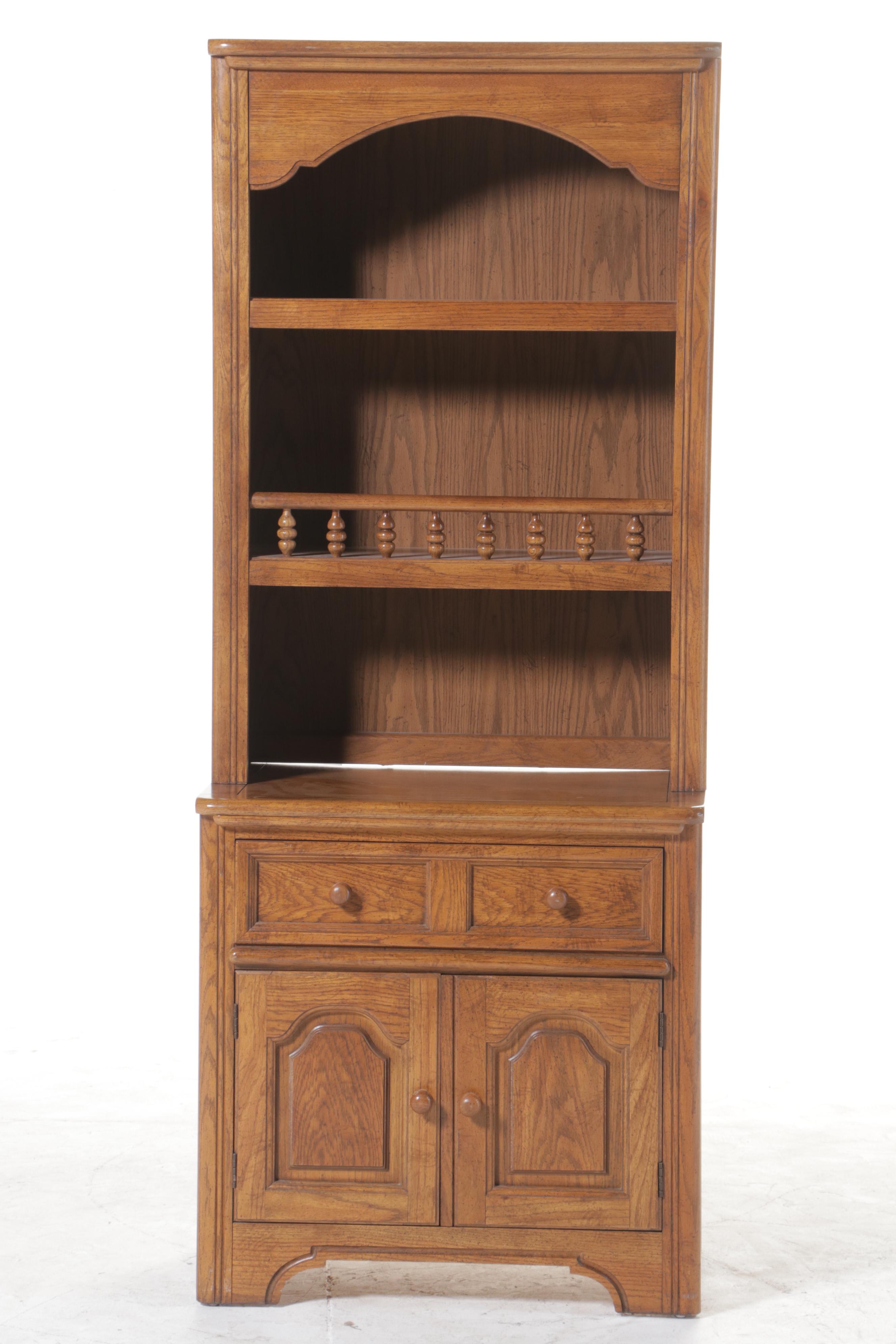 Dixie Furniture Oak Bookcase-on-Cabinet, Late 20th Century