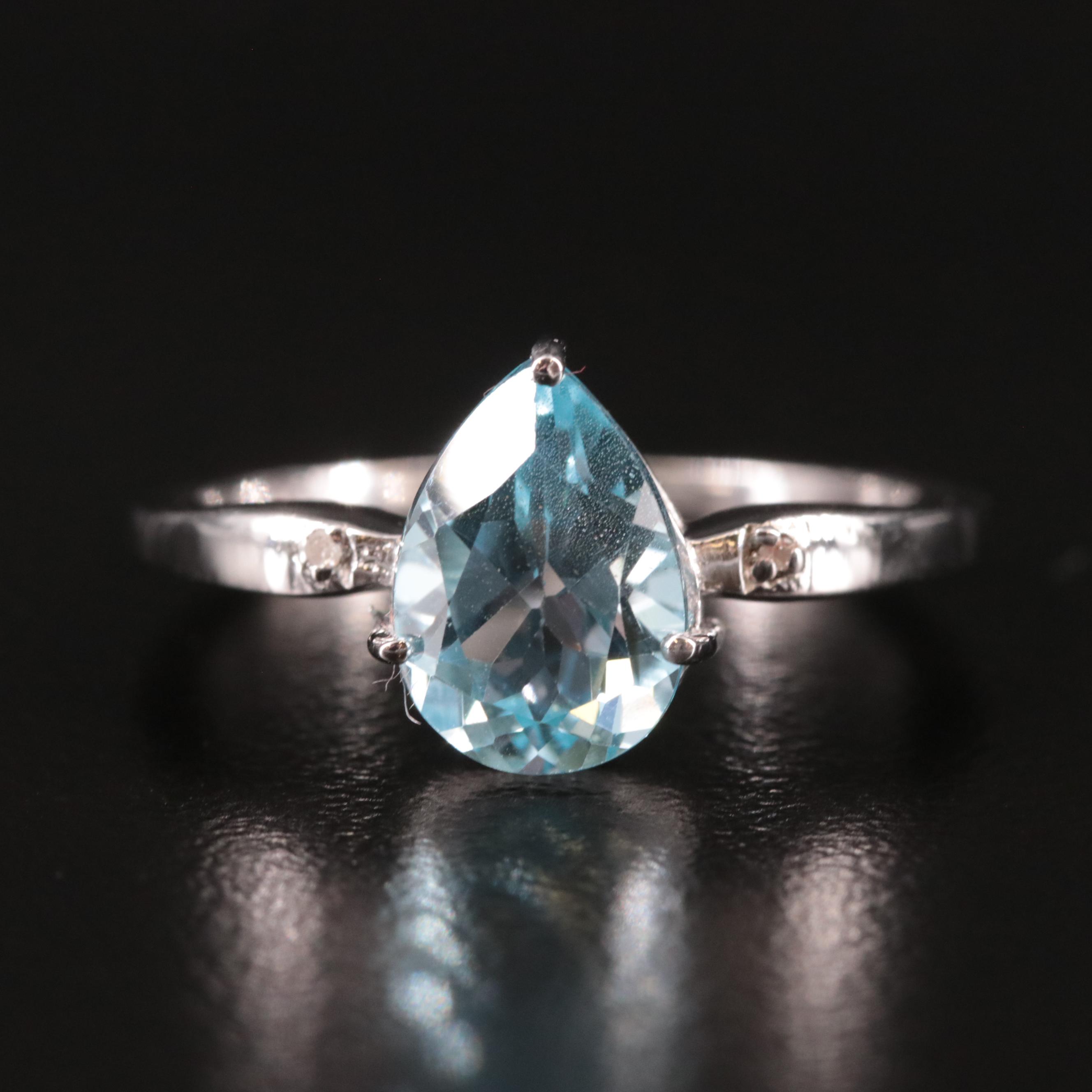 Sterling Blue Topaz and Diamond Ring