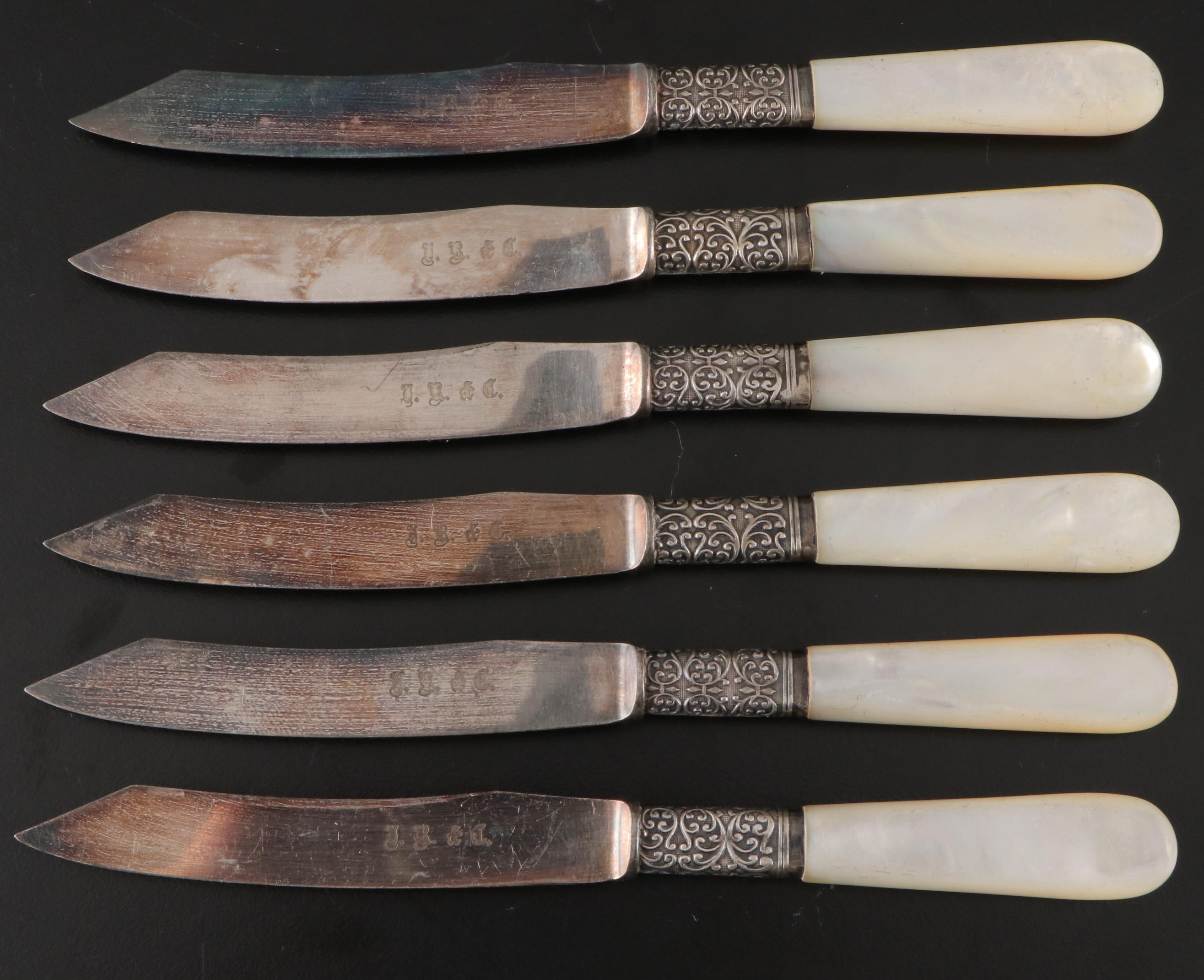 Silver Plate and Mother-of-Pearl Handled Fruit Knives with Other Spreaders