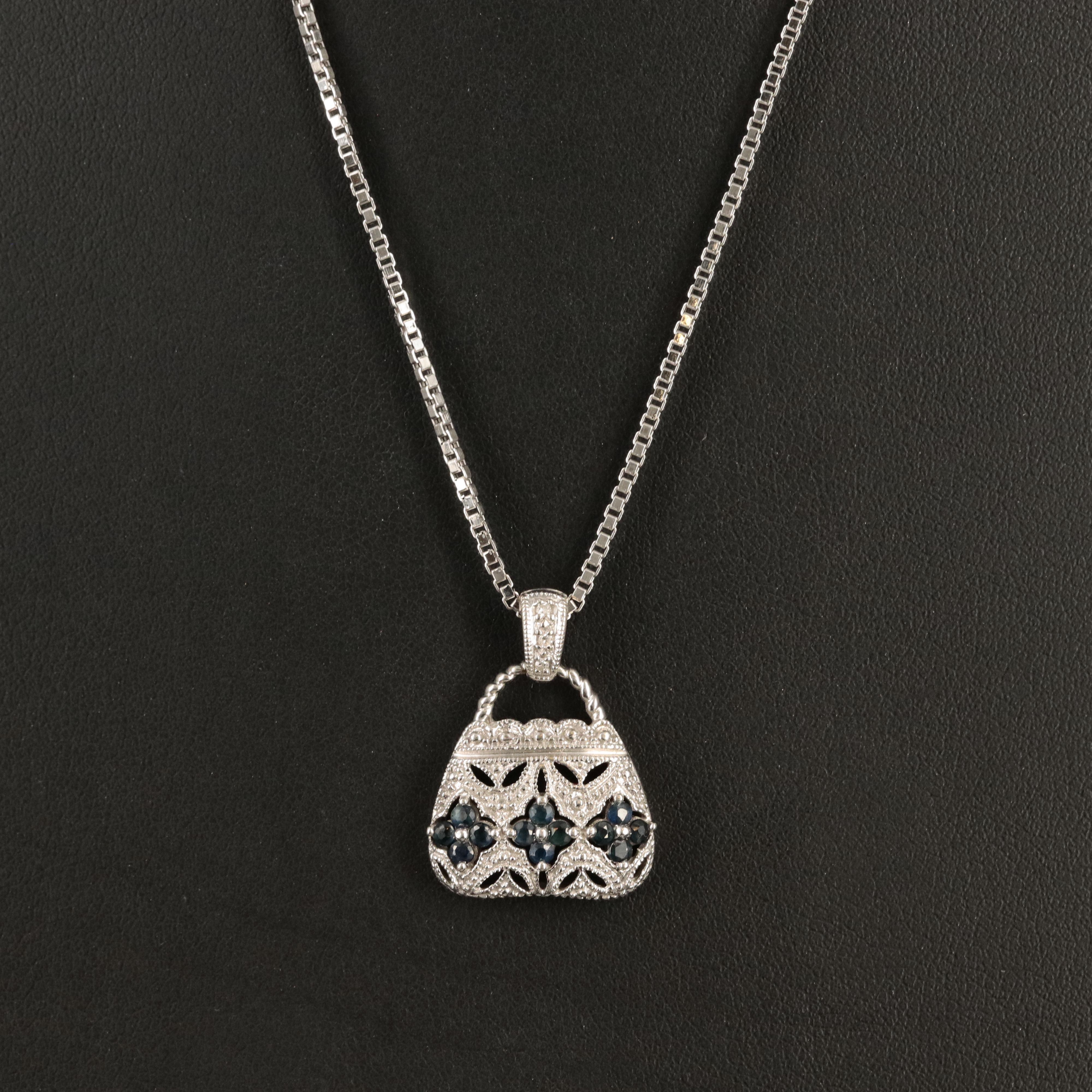 10K Sapphire and Diamond Purse Pendant Necklace