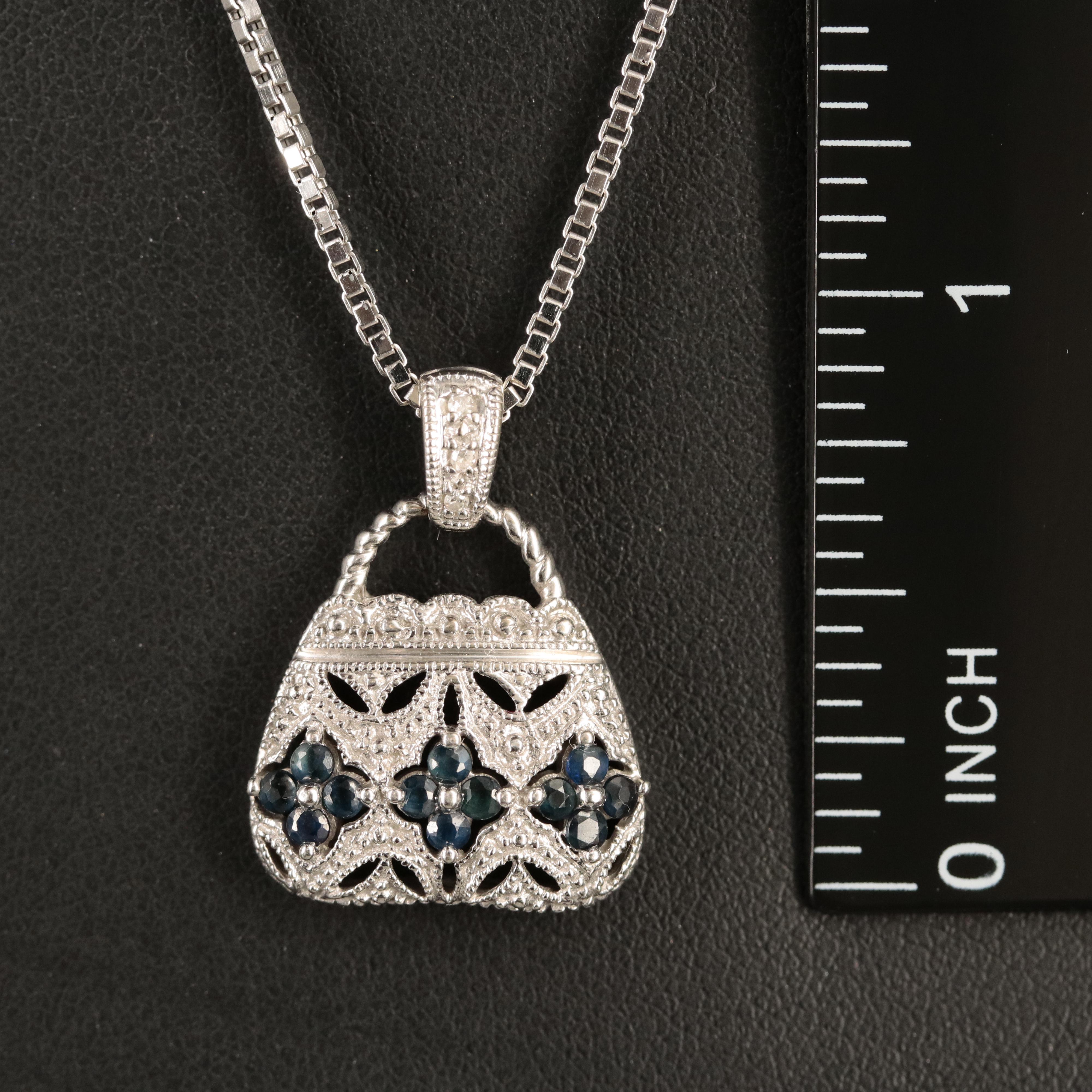 10K Sapphire and Diamond Purse Pendant Necklace