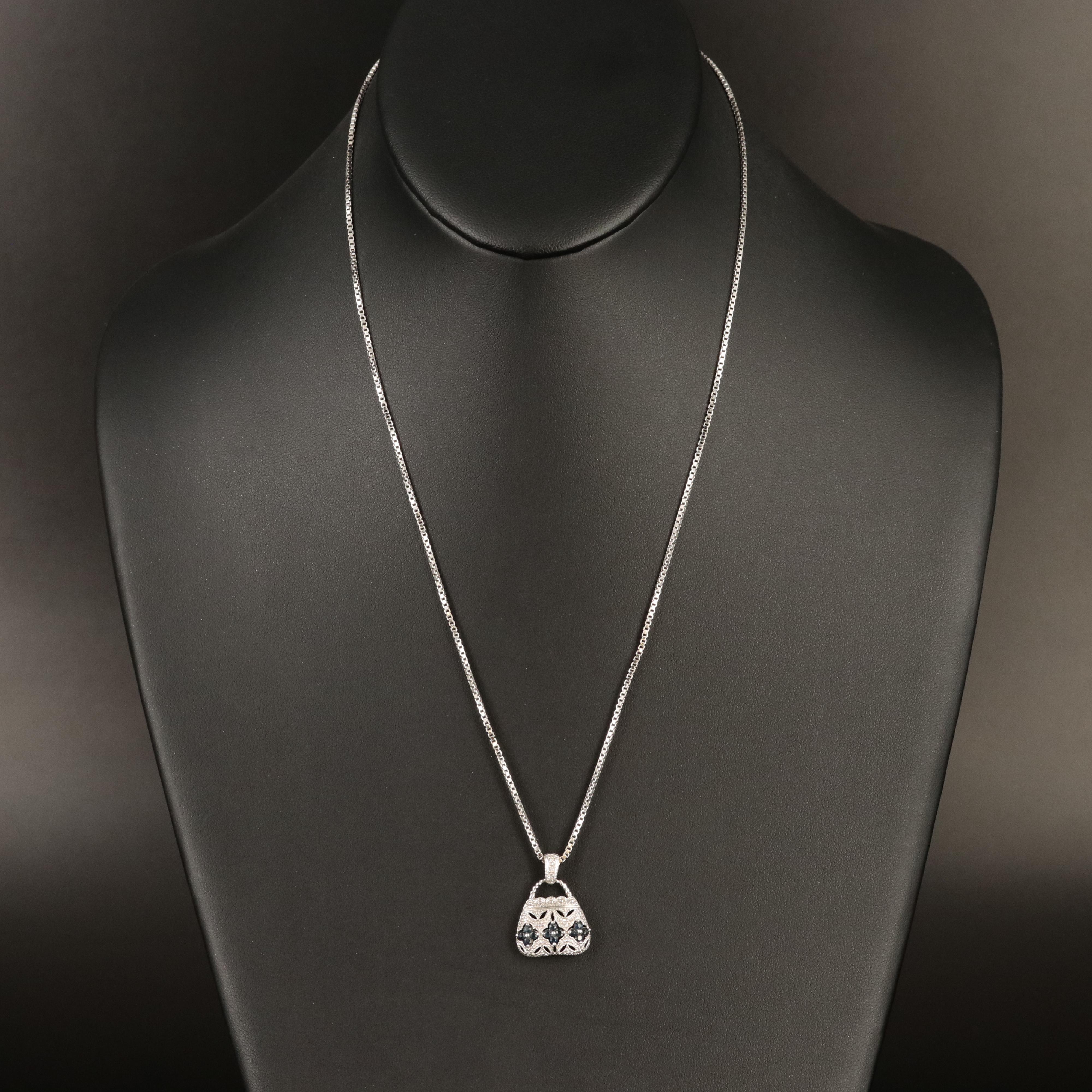 10K Sapphire and Diamond Purse Pendant Necklace