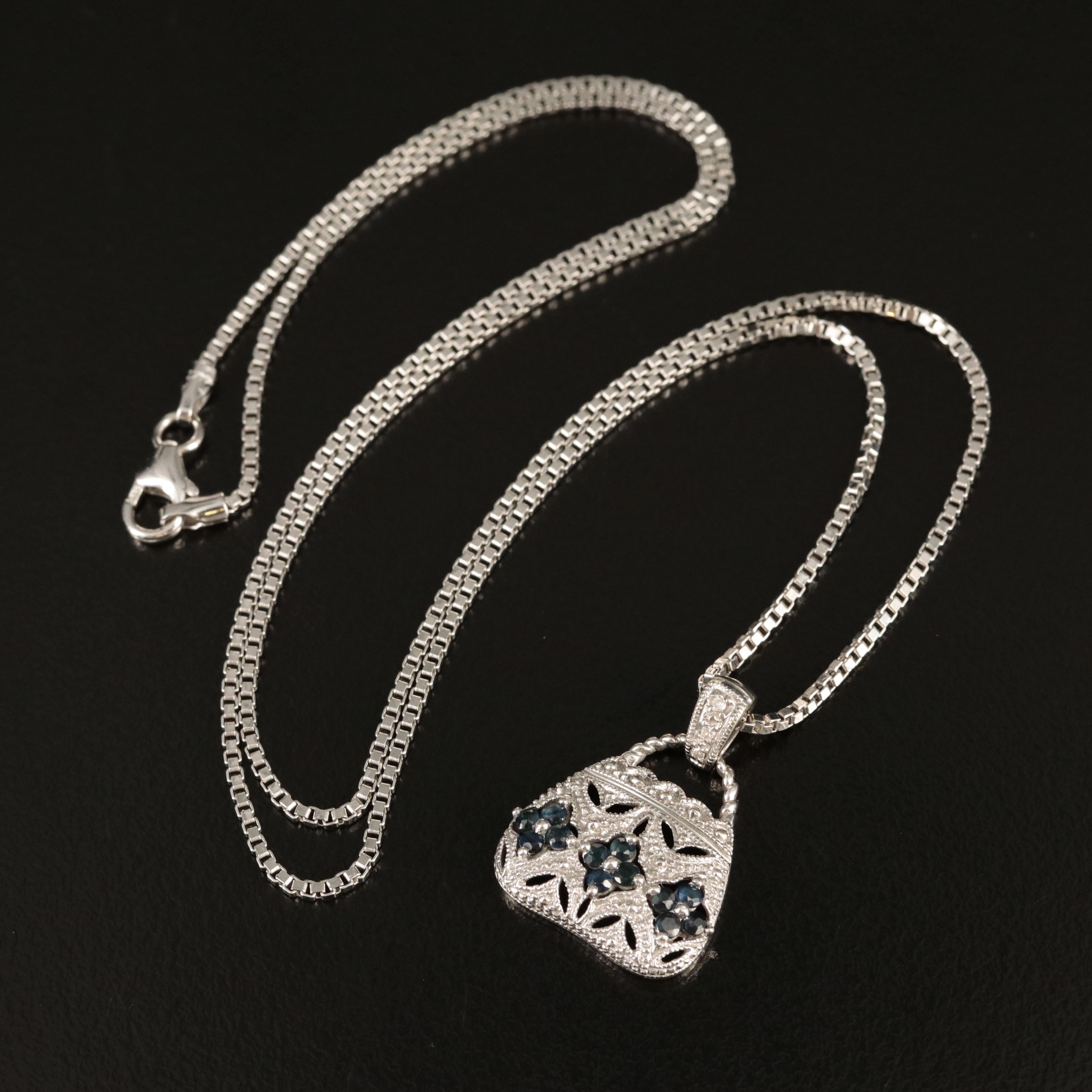 10K Sapphire and Diamond Purse Pendant Necklace