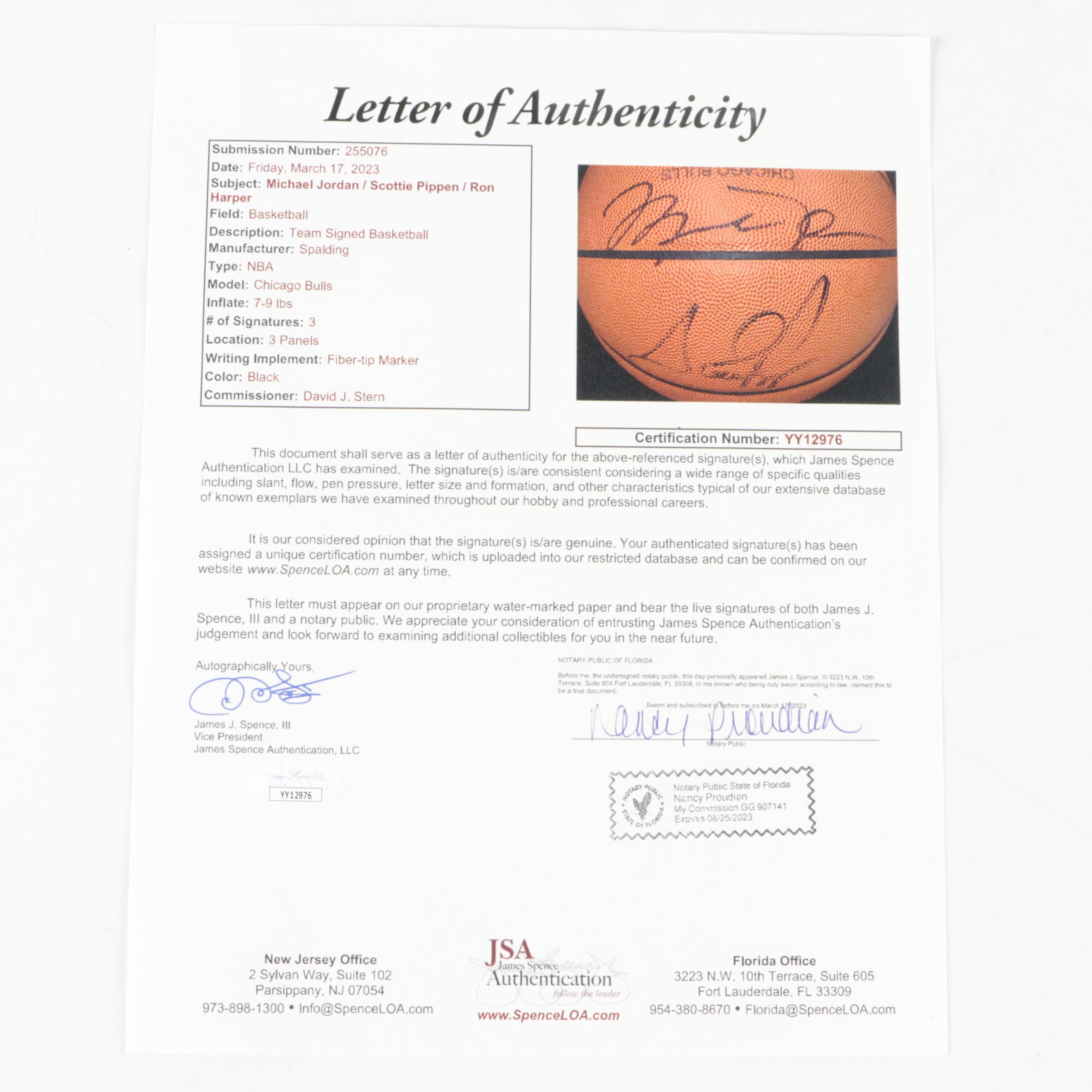 Michael Jordan, Scottie Pippen and Ron Harper Signed Bulls Game Basketball