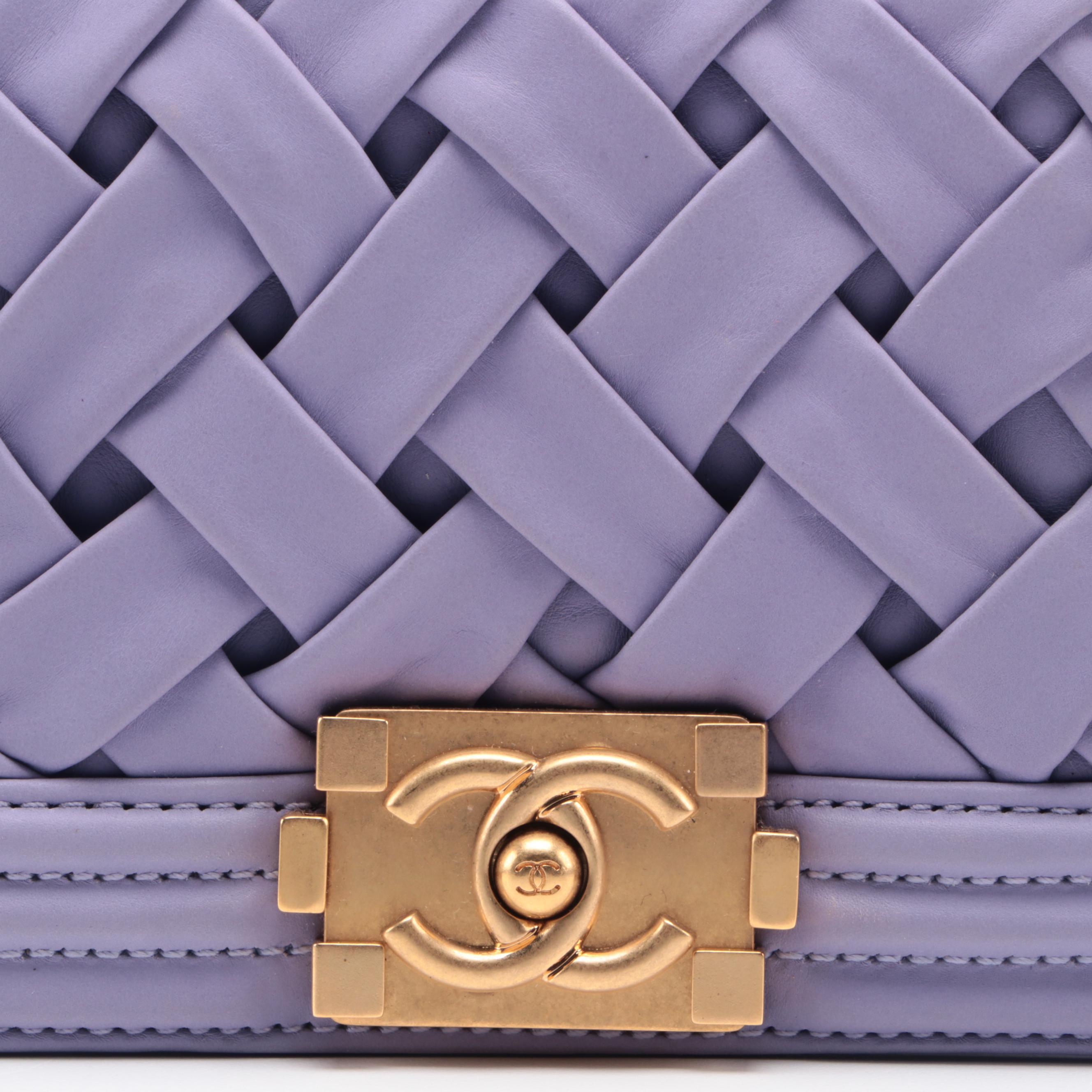 Chanel Mini Boy Flap Bag in Purple Woven Leather