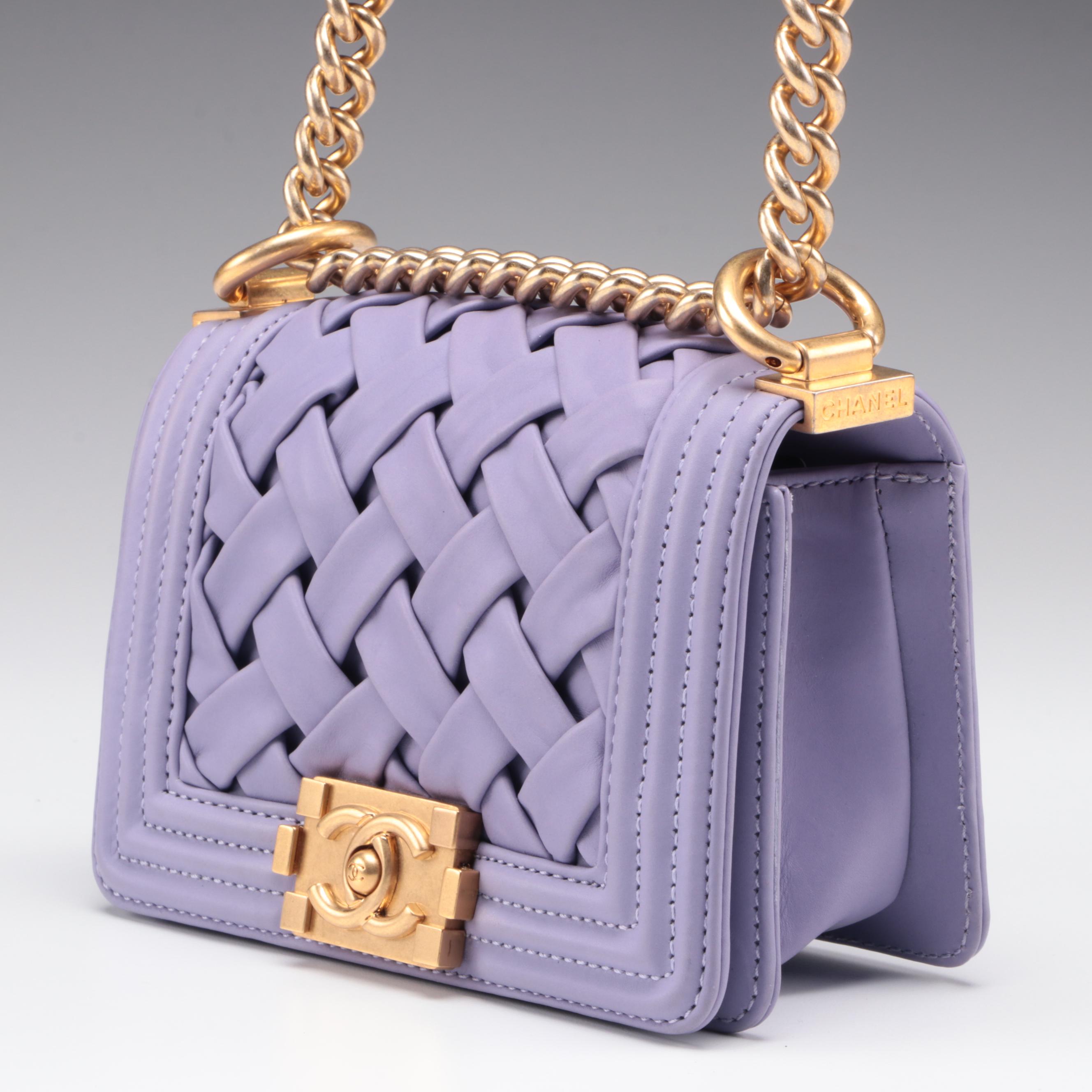 Chanel Mini Boy Flap Bag in Purple Woven Leather