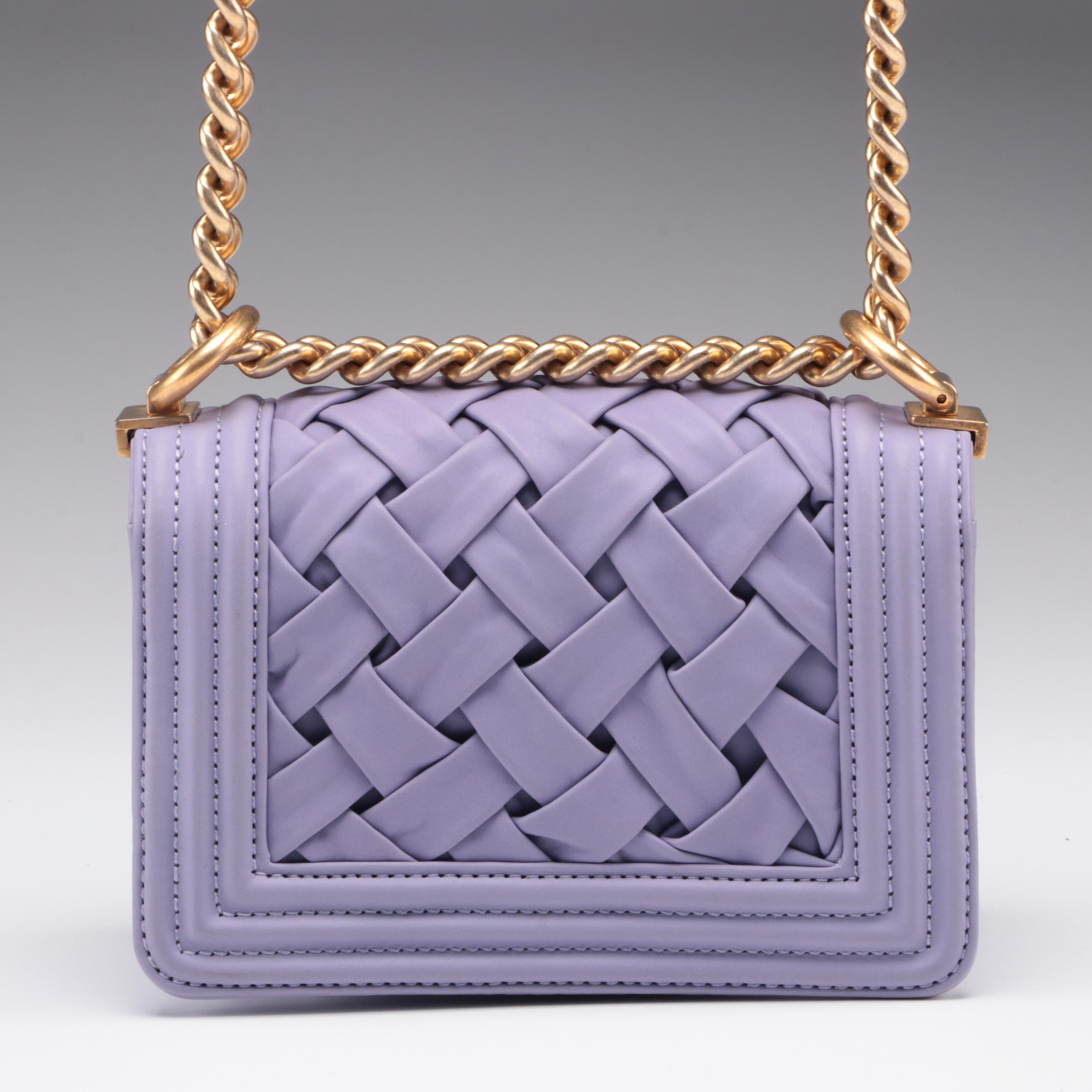 Chanel Mini Boy Flap Bag in Purple Woven Leather