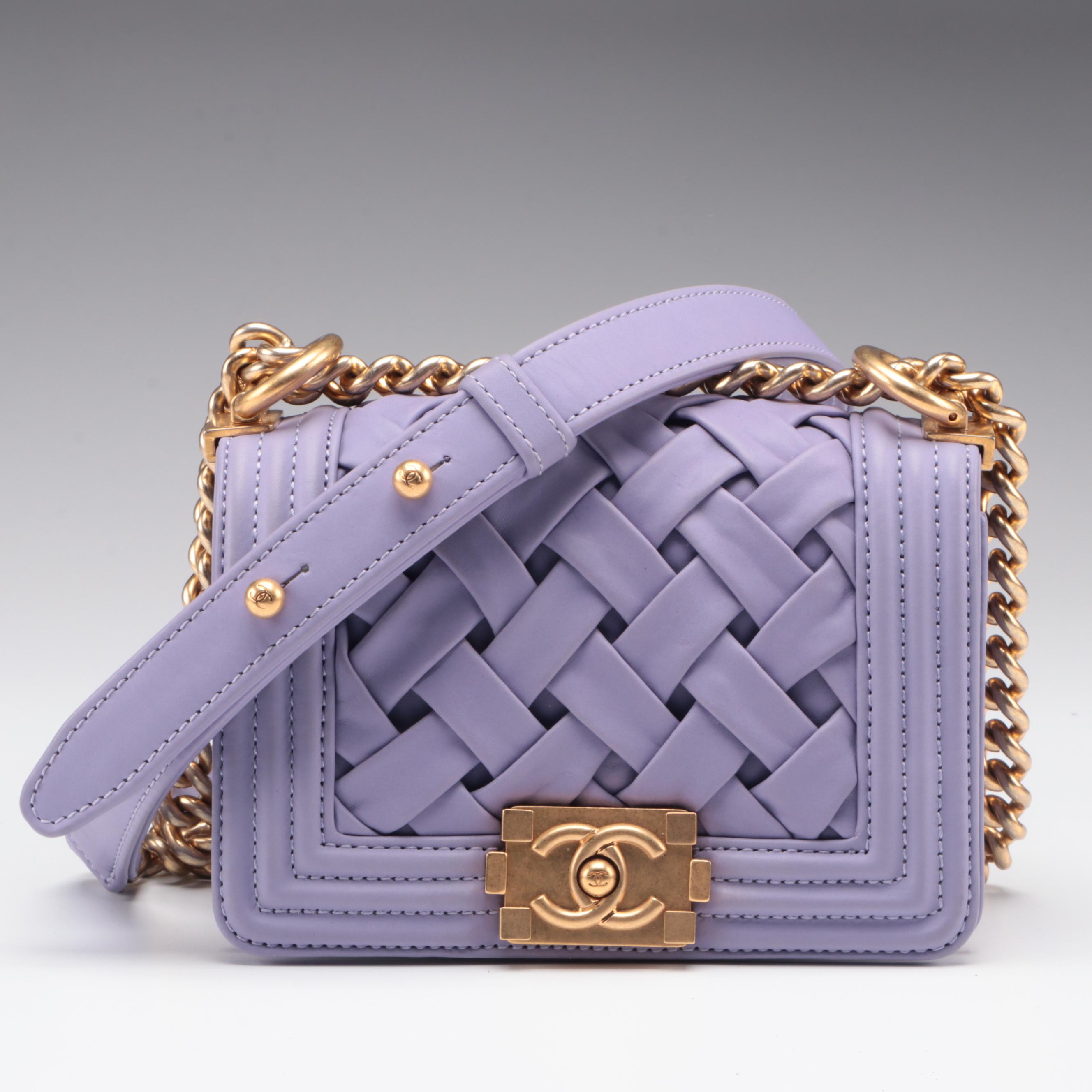 Chanel Mini Boy Flap Bag in Purple Woven Leather