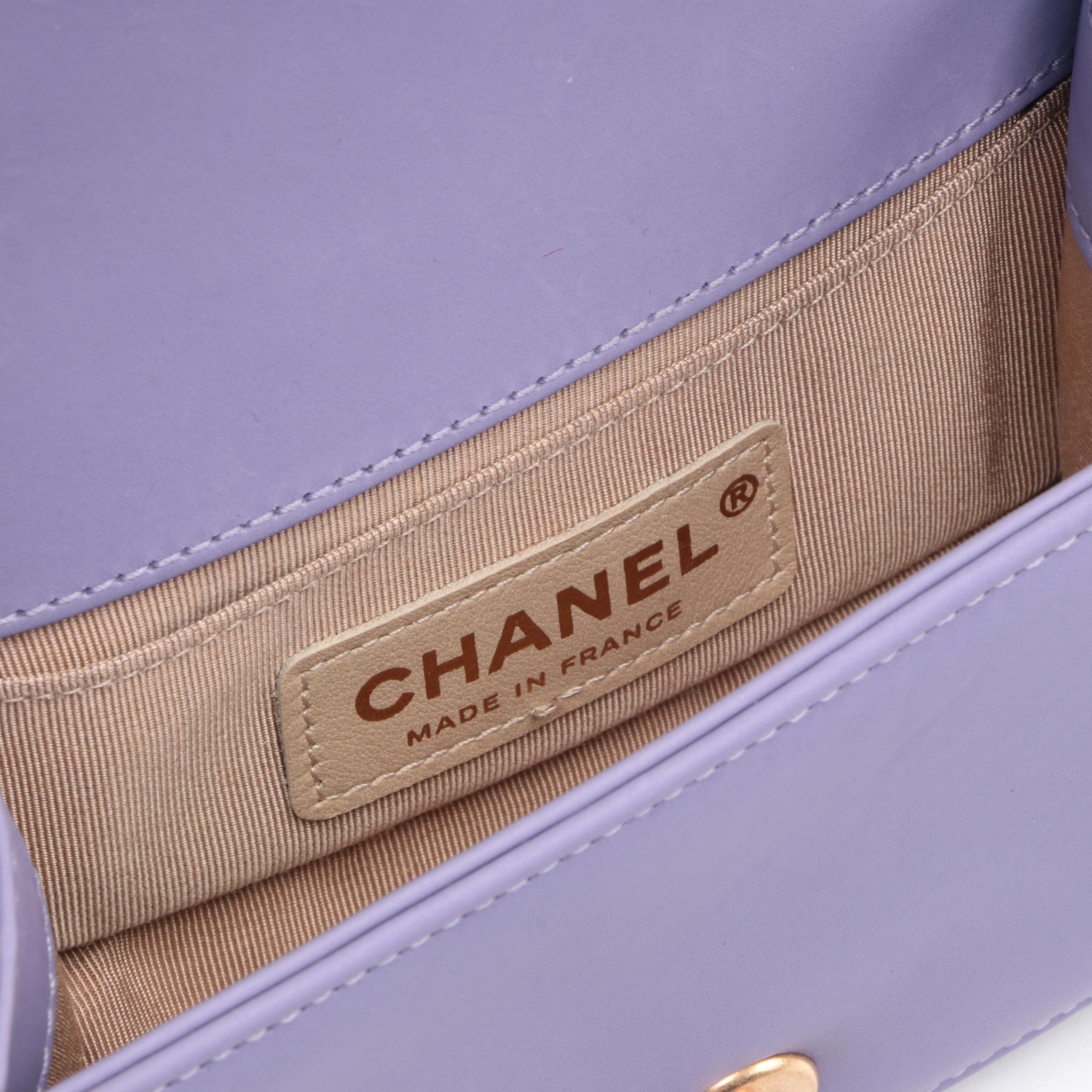 Chanel Mini Boy Flap Bag in Purple Woven Leather