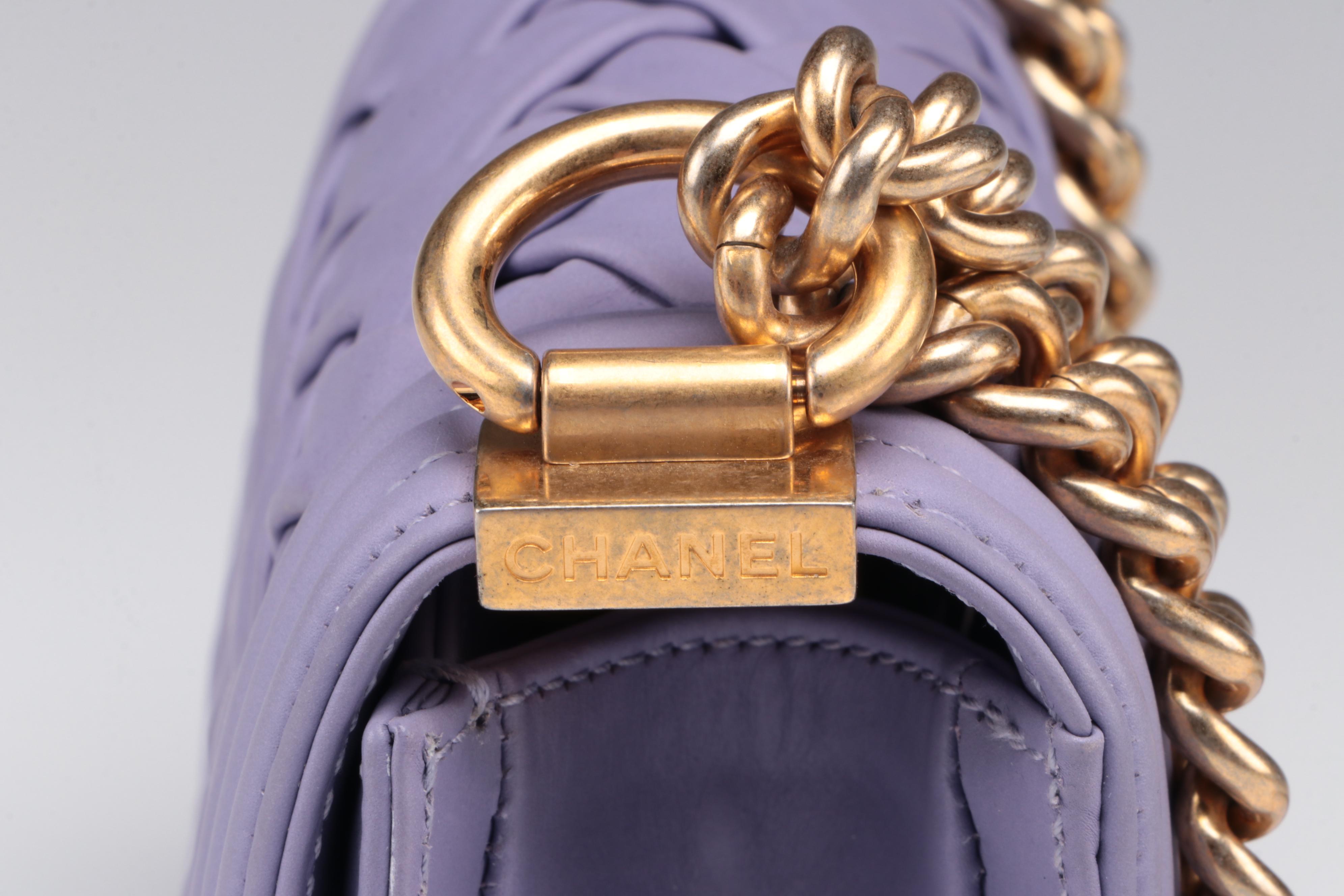 Chanel Mini Boy Flap Bag in Purple Woven Leather