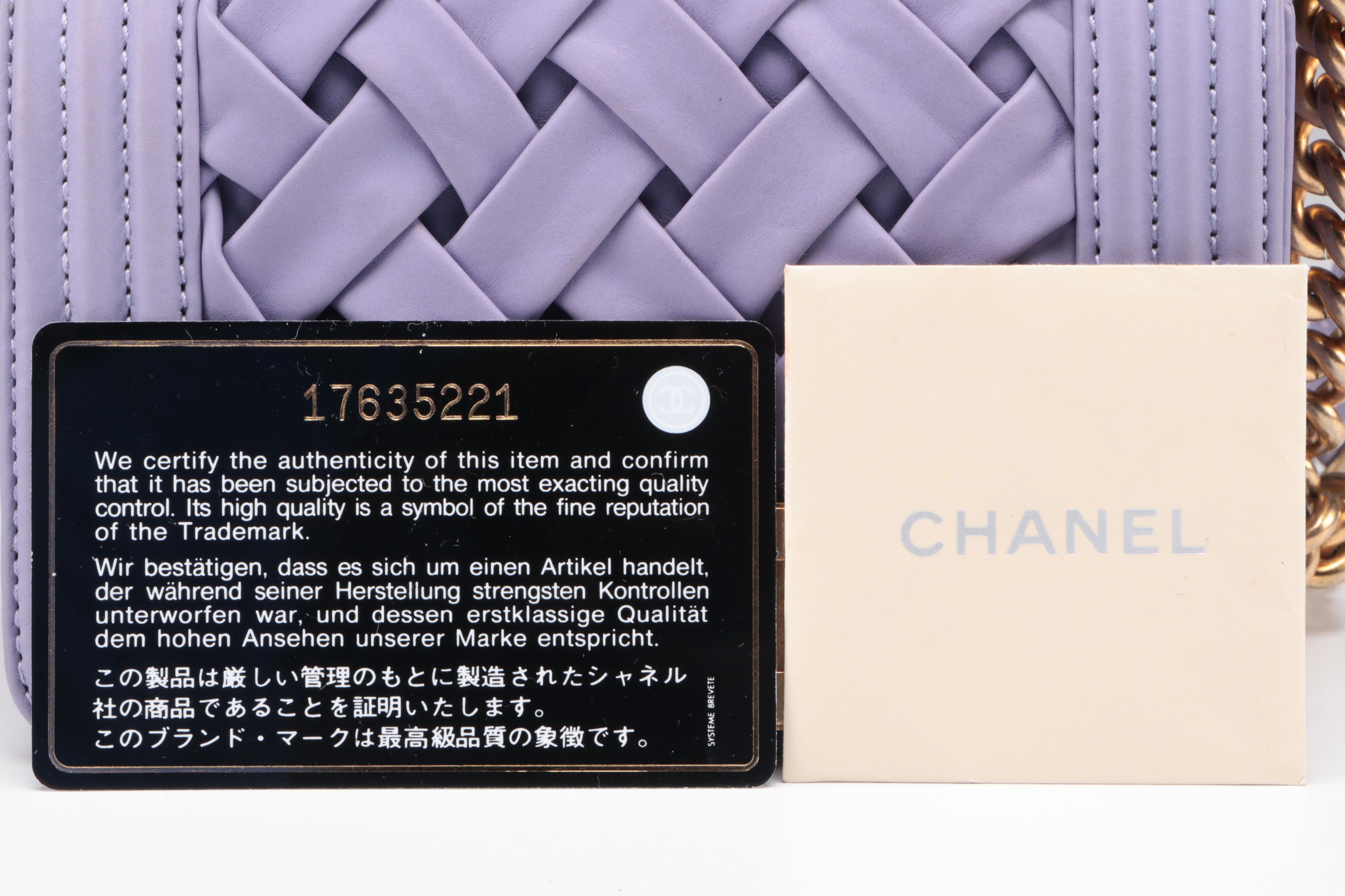 Chanel Mini Boy Flap Bag in Purple Woven Leather