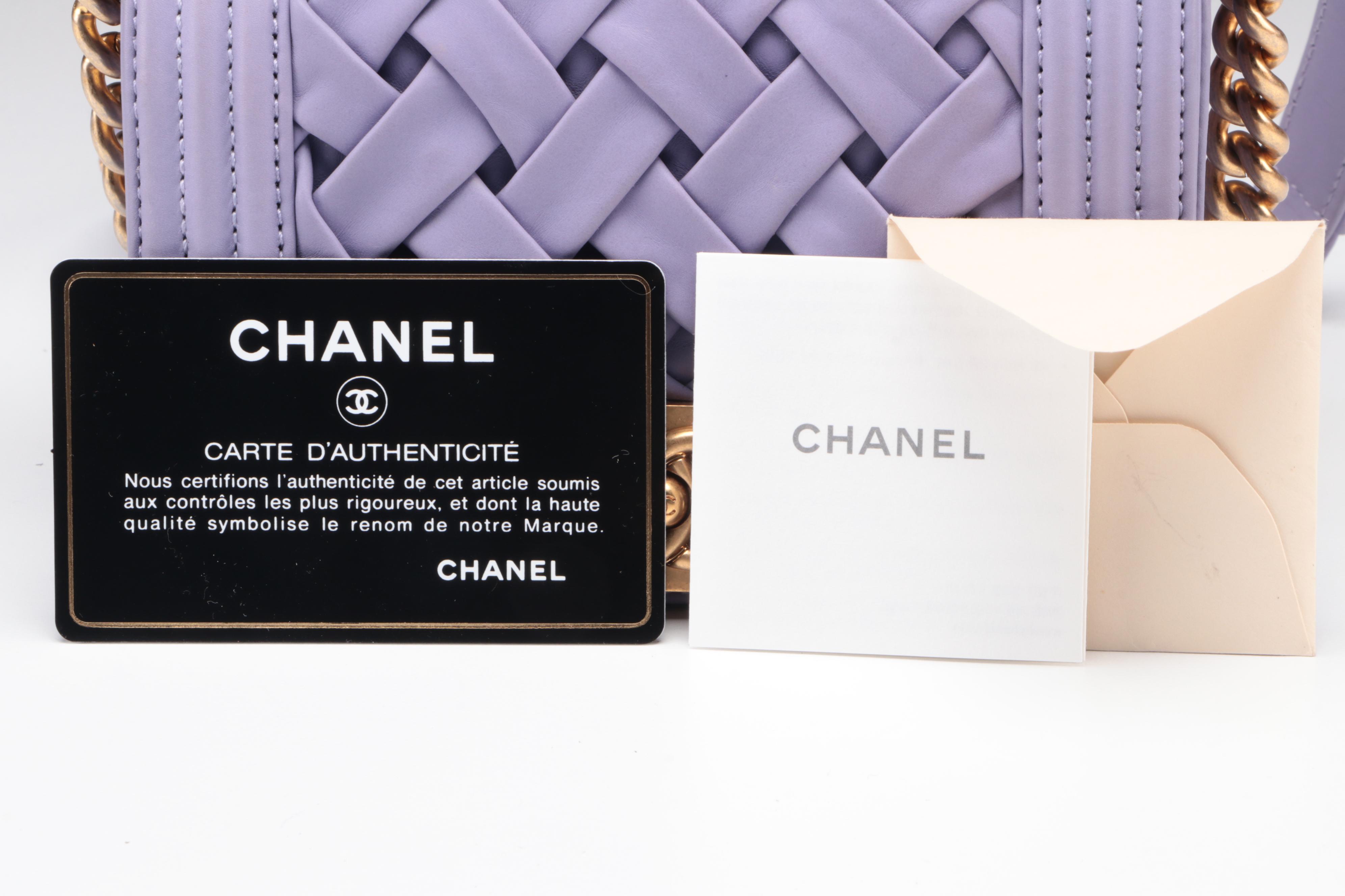 Chanel Mini Boy Flap Bag in Purple Woven Leather
