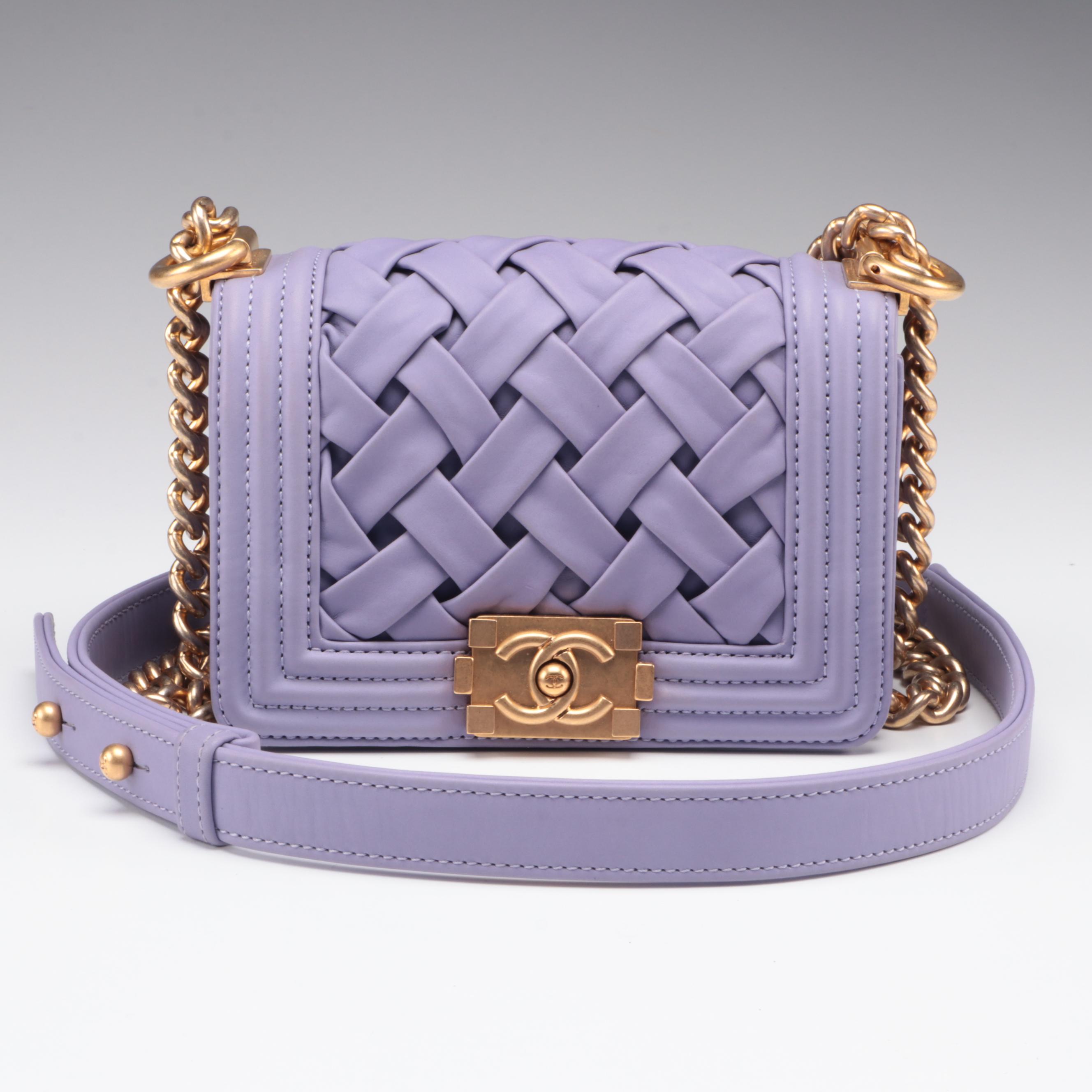 Chanel Mini Boy Flap Bag in Purple Woven Leather