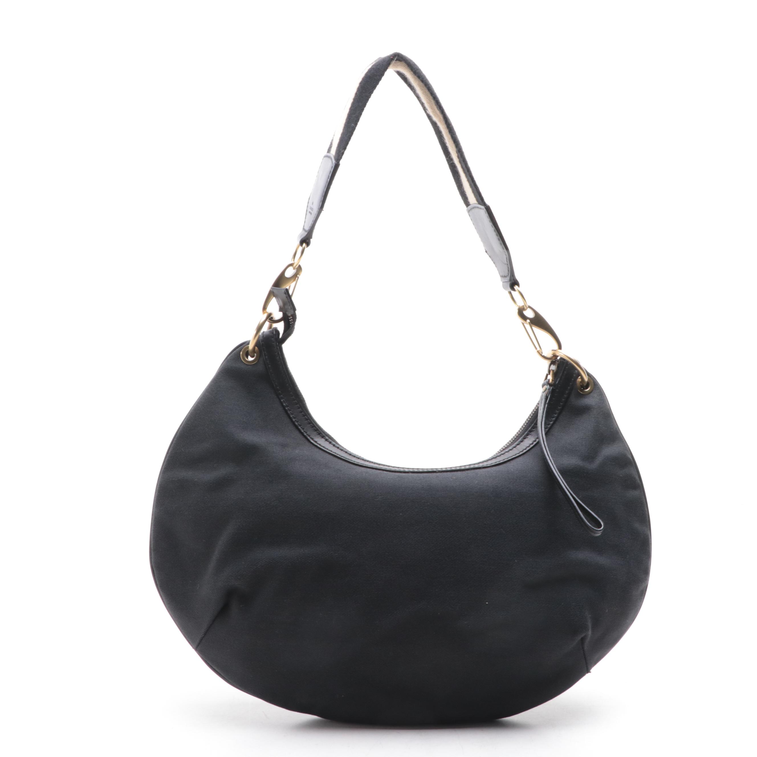 Gucci Hobo Bag in Black Canvas and Leather Trim with Web Strap