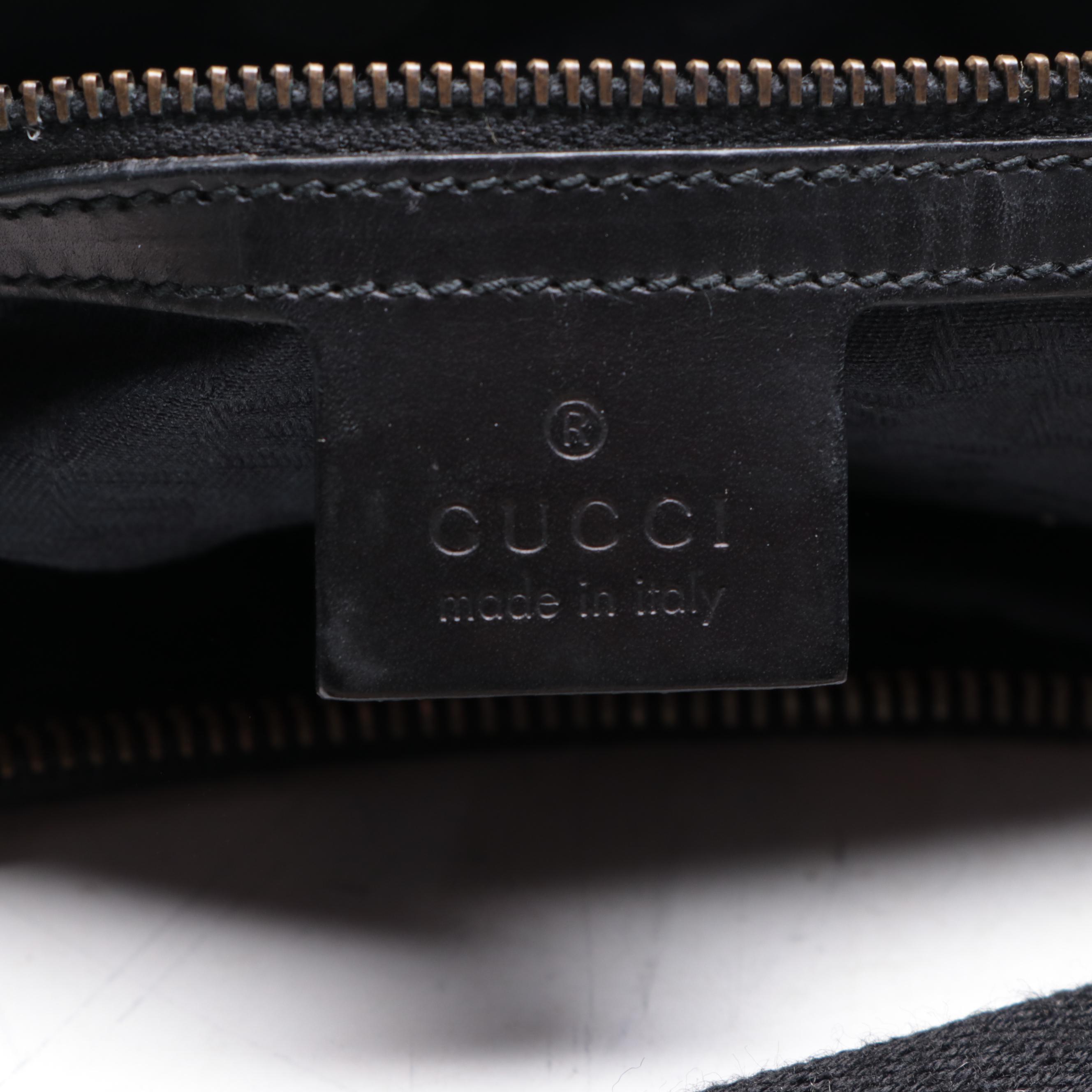 Gucci Hobo Bag in Black Canvas and Leather Trim with Web Strap