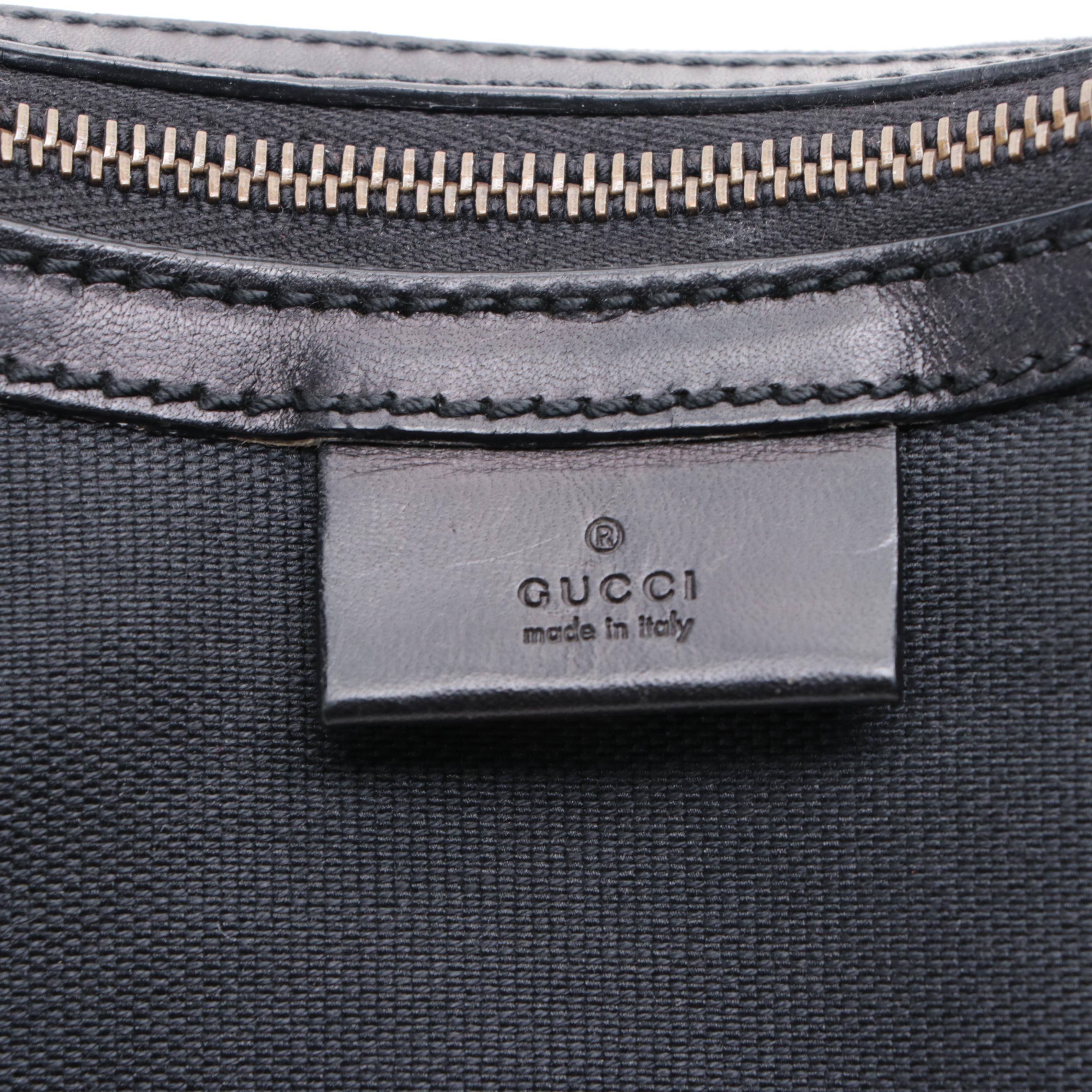 Gucci Hobo Bag in Black Canvas and Leather Trim with Web Strap