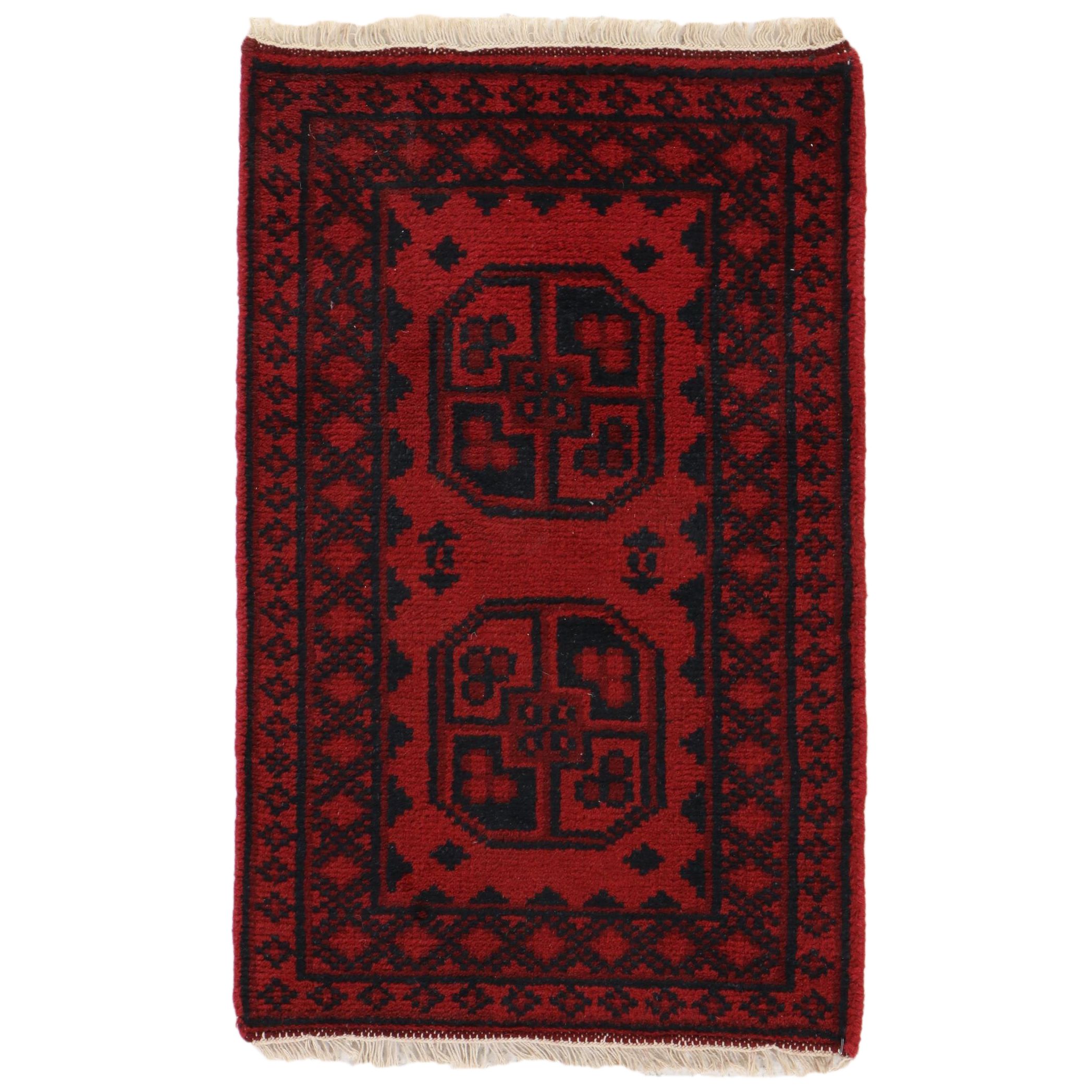 1'11 x 3'1 Hand-Knotted Afghan Turkmen Rug, 2000s