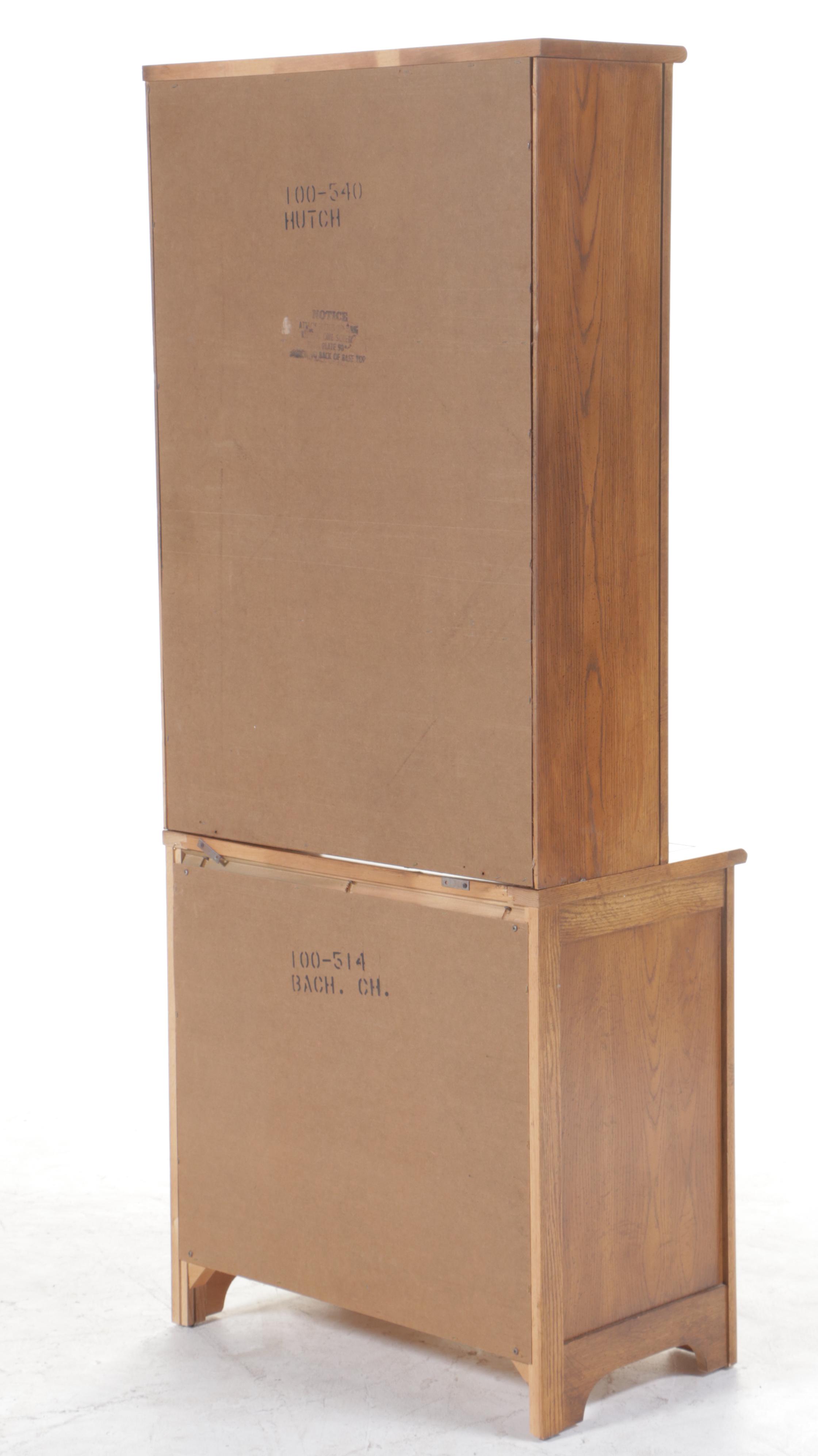 Dixie Furniture Oak Bookcase-on-Cabinet, Late 20th Century