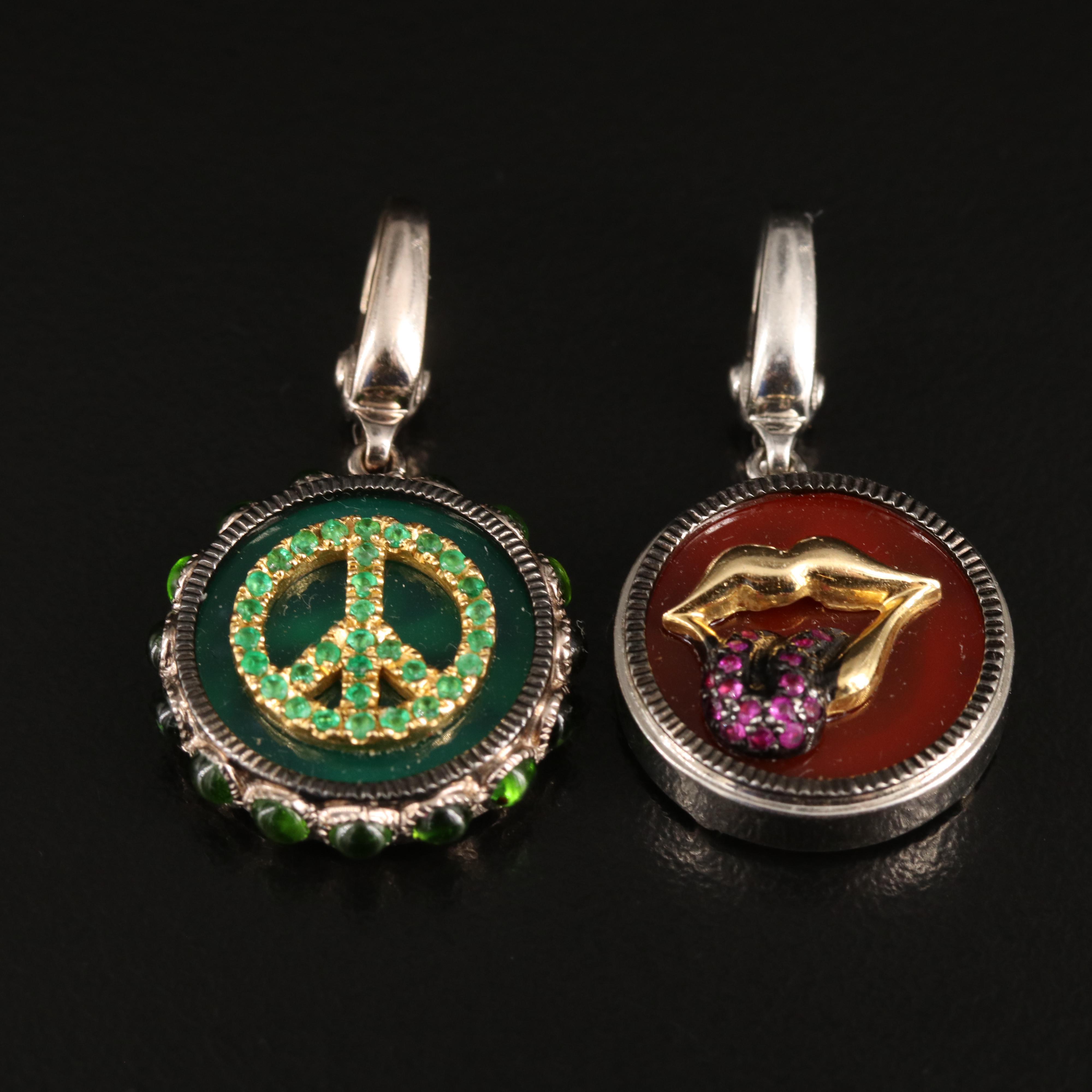Sally Sohn 18K Gemstone Peace Sign and Wicked Lips Enhancer Pendants