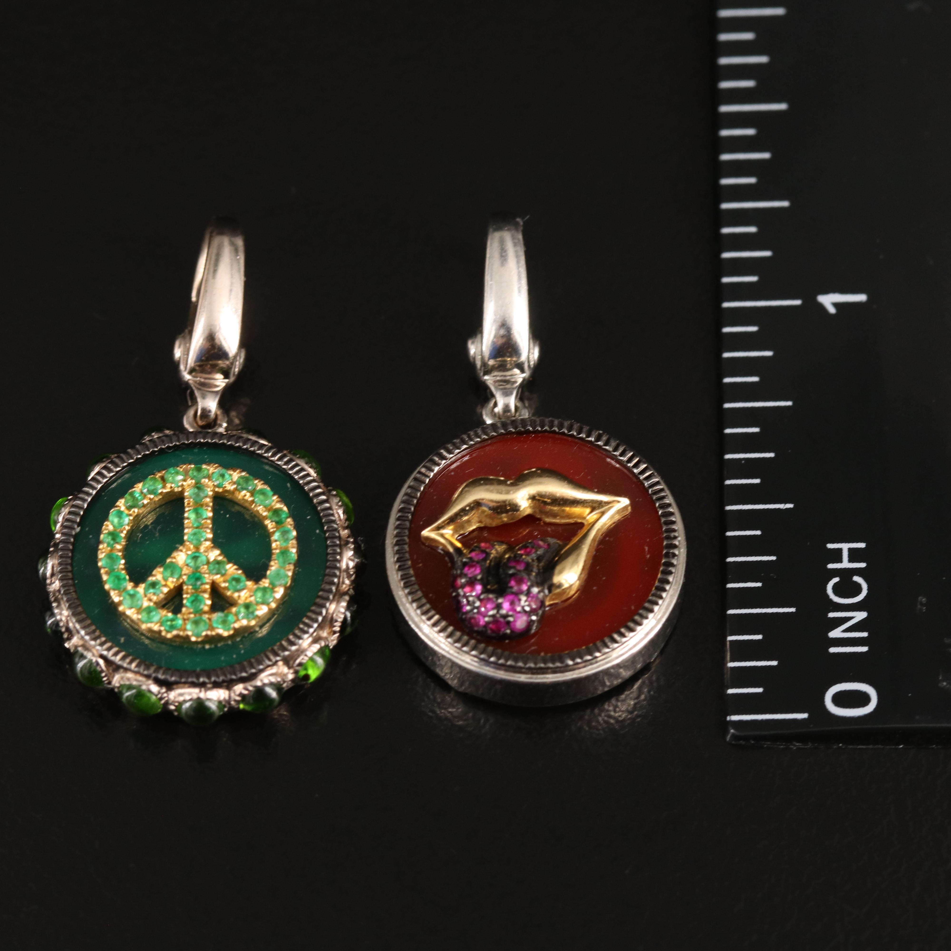 Sally Sohn 18K Gemstone Peace Sign and Wicked Lips Enhancer Pendants