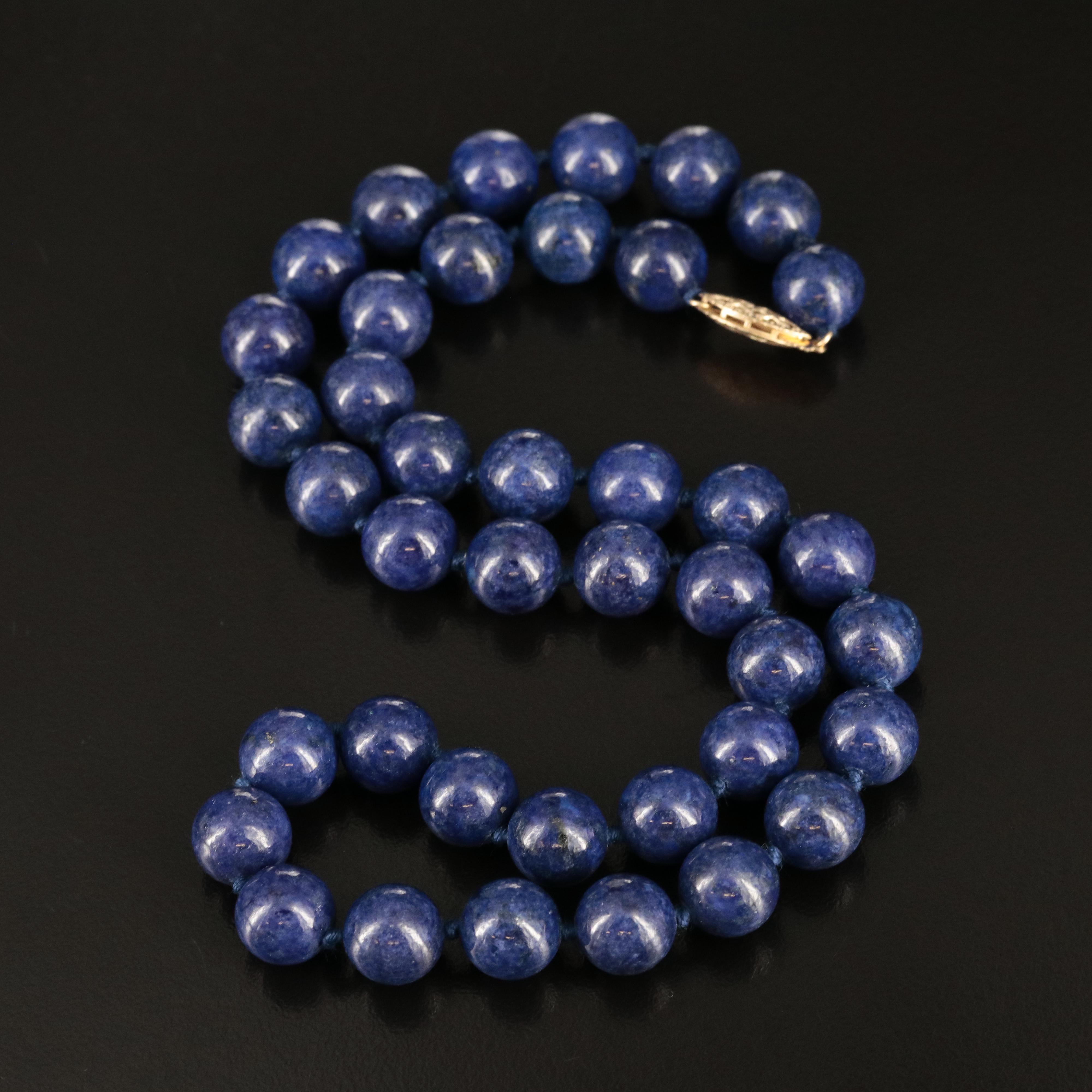 Lapis Lazuli Bead Necklace with 14K Clasp