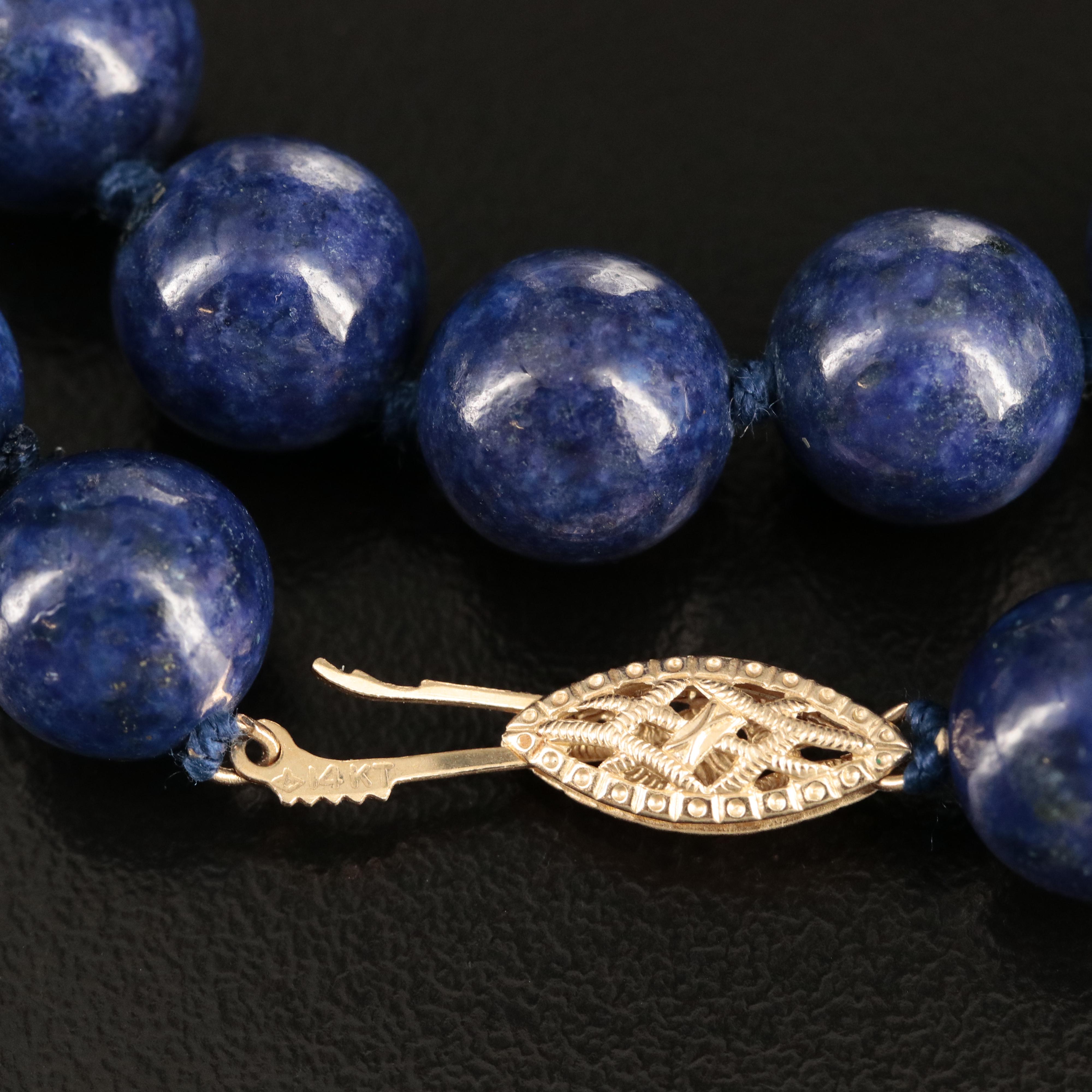 Lapis Lazuli Bead Necklace with 14K Clasp