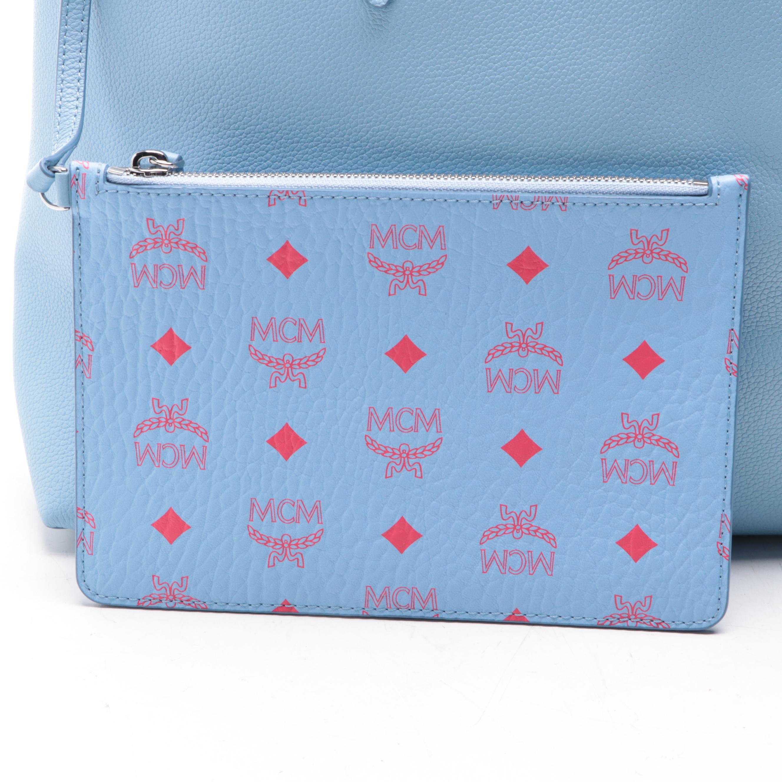 MCM Yris Medium Shopper Tote in Bicolor Leather with Pouch