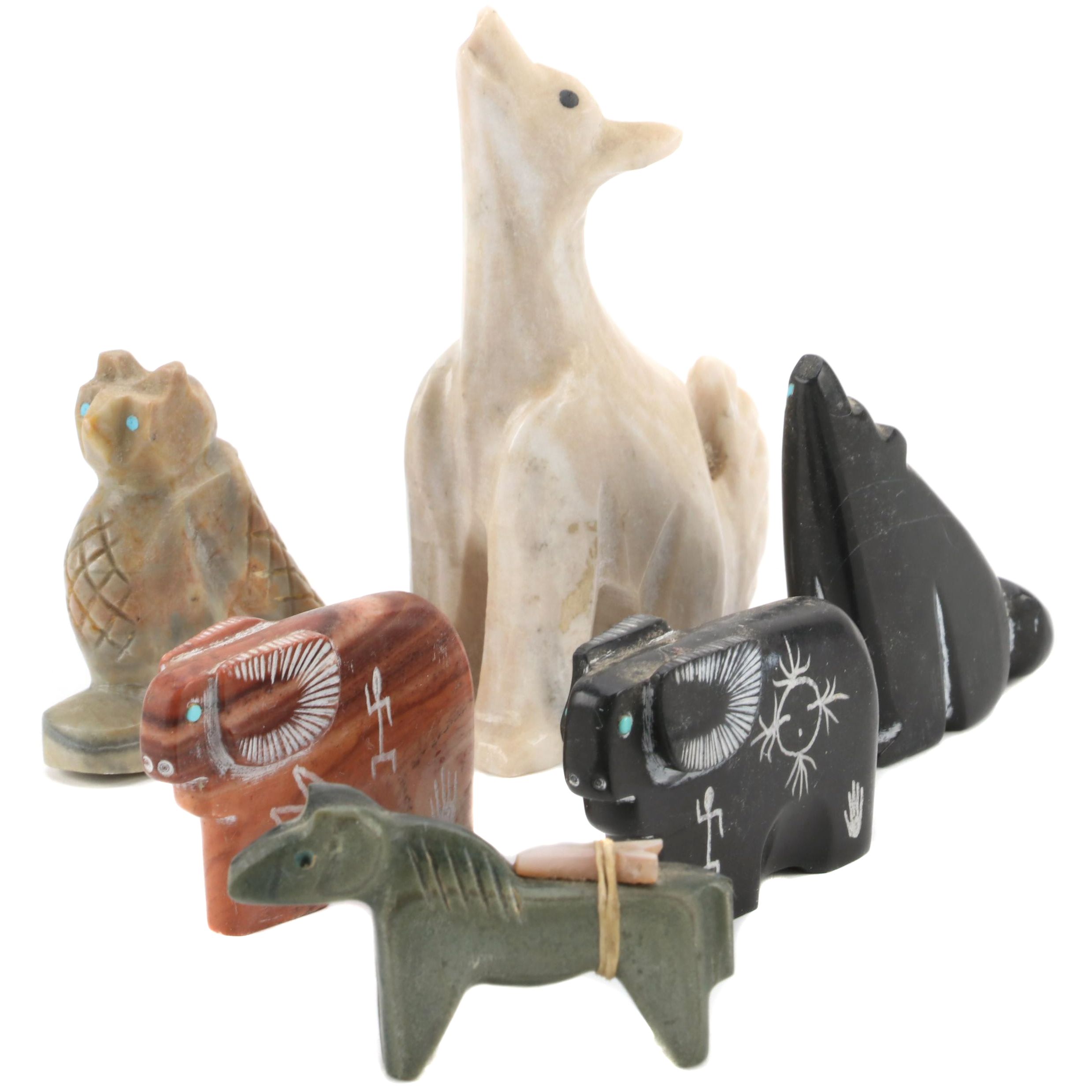 Zuni and Others Hand-Carved Fetish Soapstone, Jasper, Picasso Stone and More