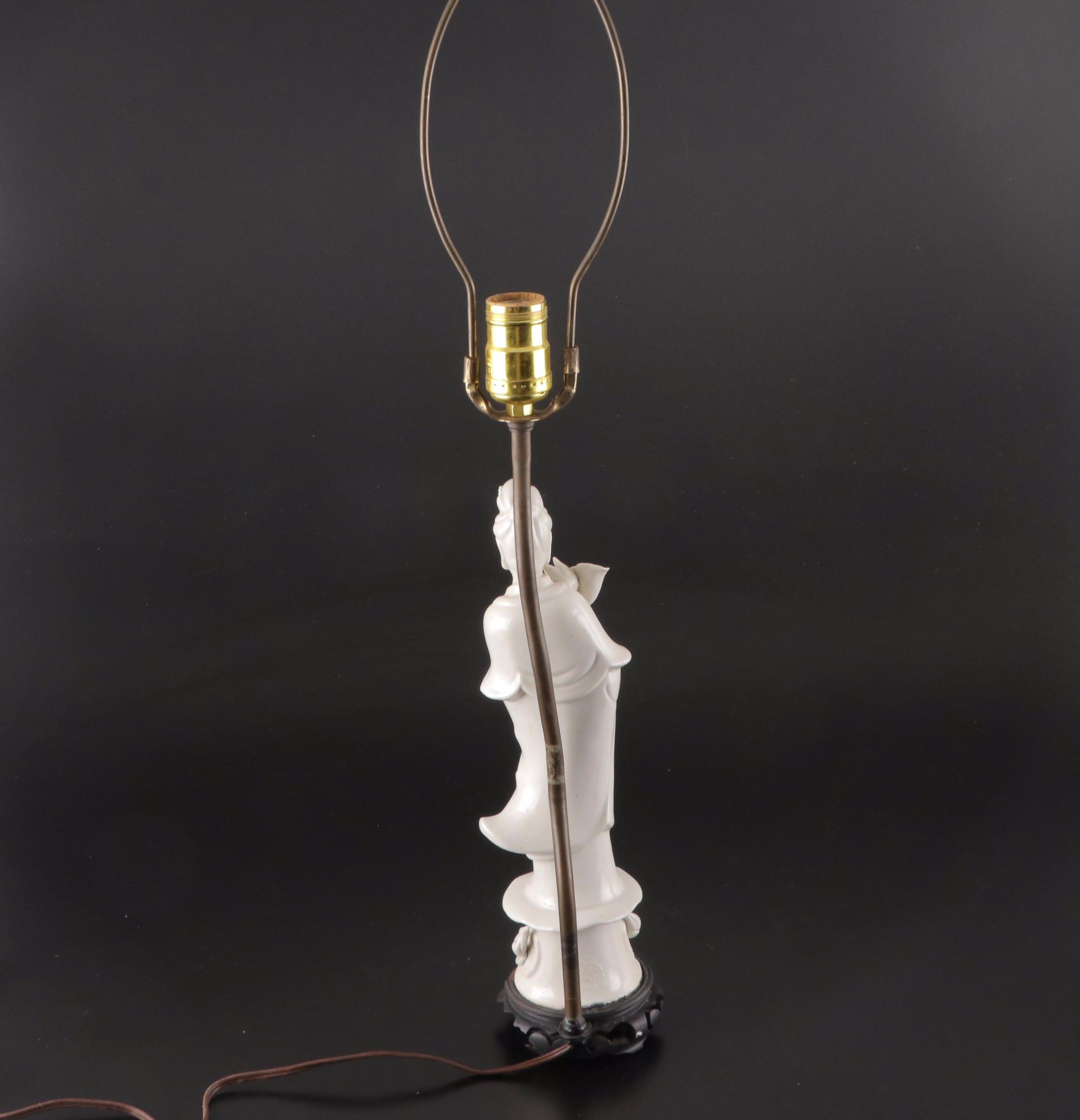Pair of Chinese Guan Yin Porcelain Table Lamps, Late 20th Century