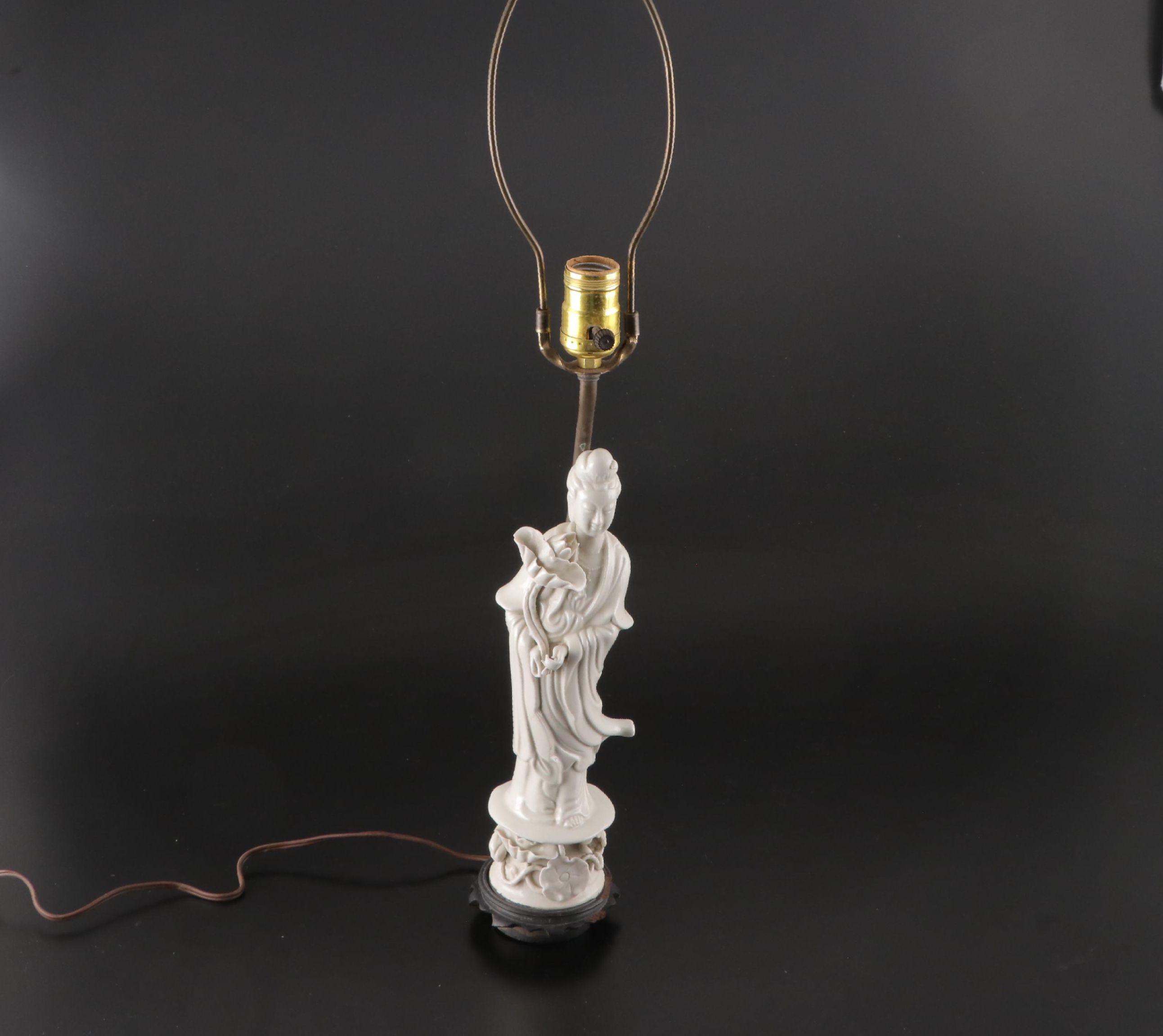 Pair of Chinese Guan Yin Porcelain Table Lamps, Late 20th Century