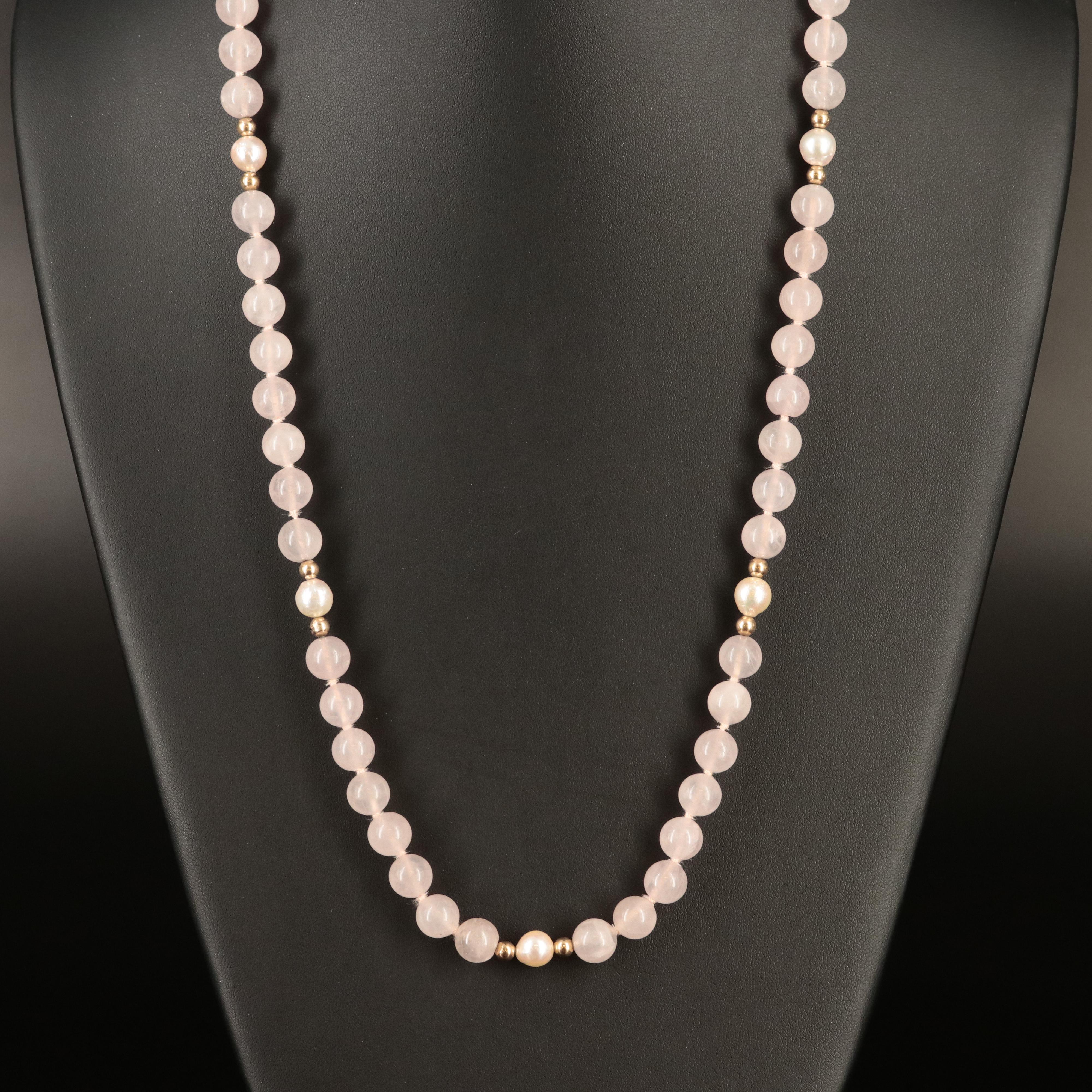 14K Rose Quartz and Pearl Necklace