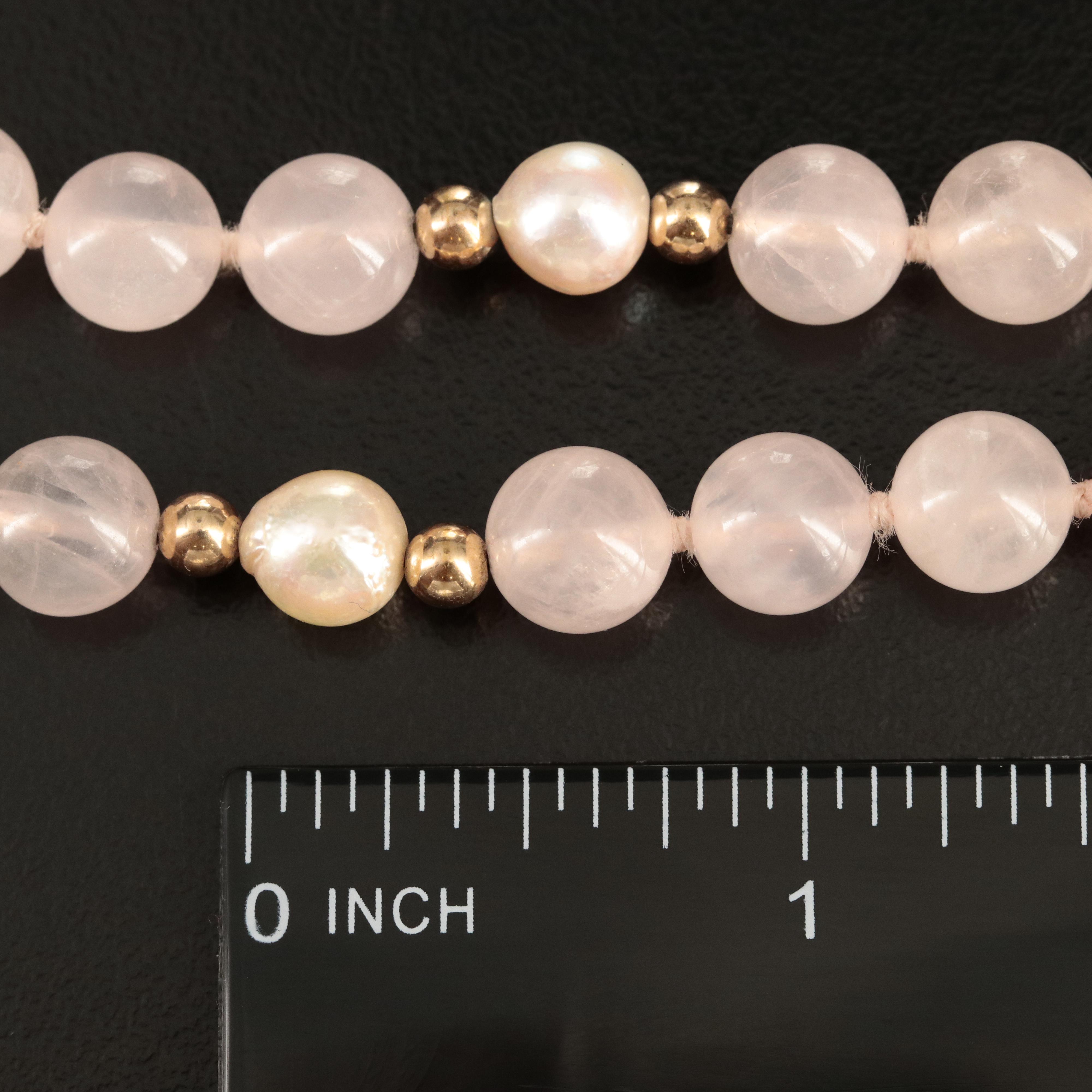 14K Rose Quartz and Pearl Necklace