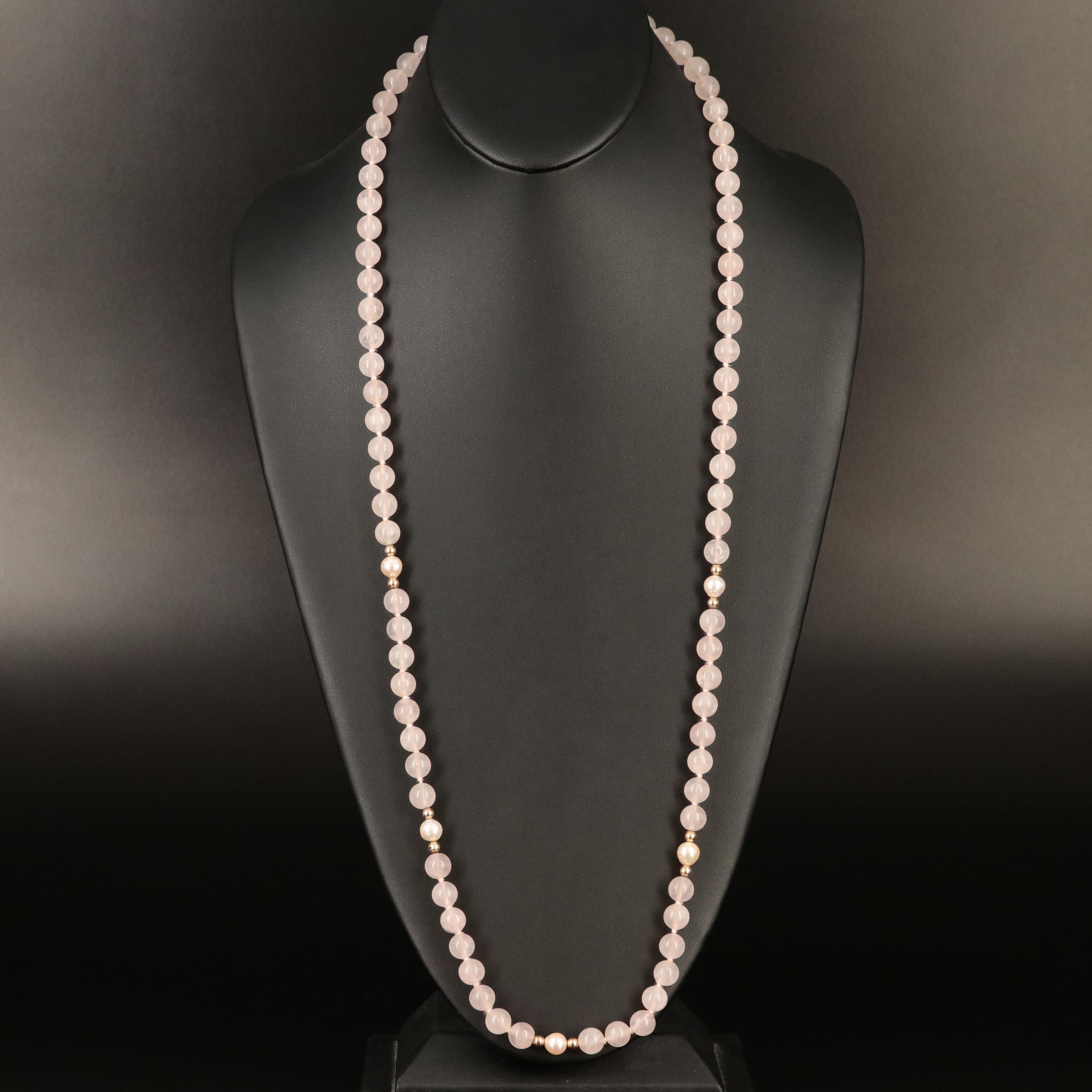 14K Rose Quartz and Pearl Necklace