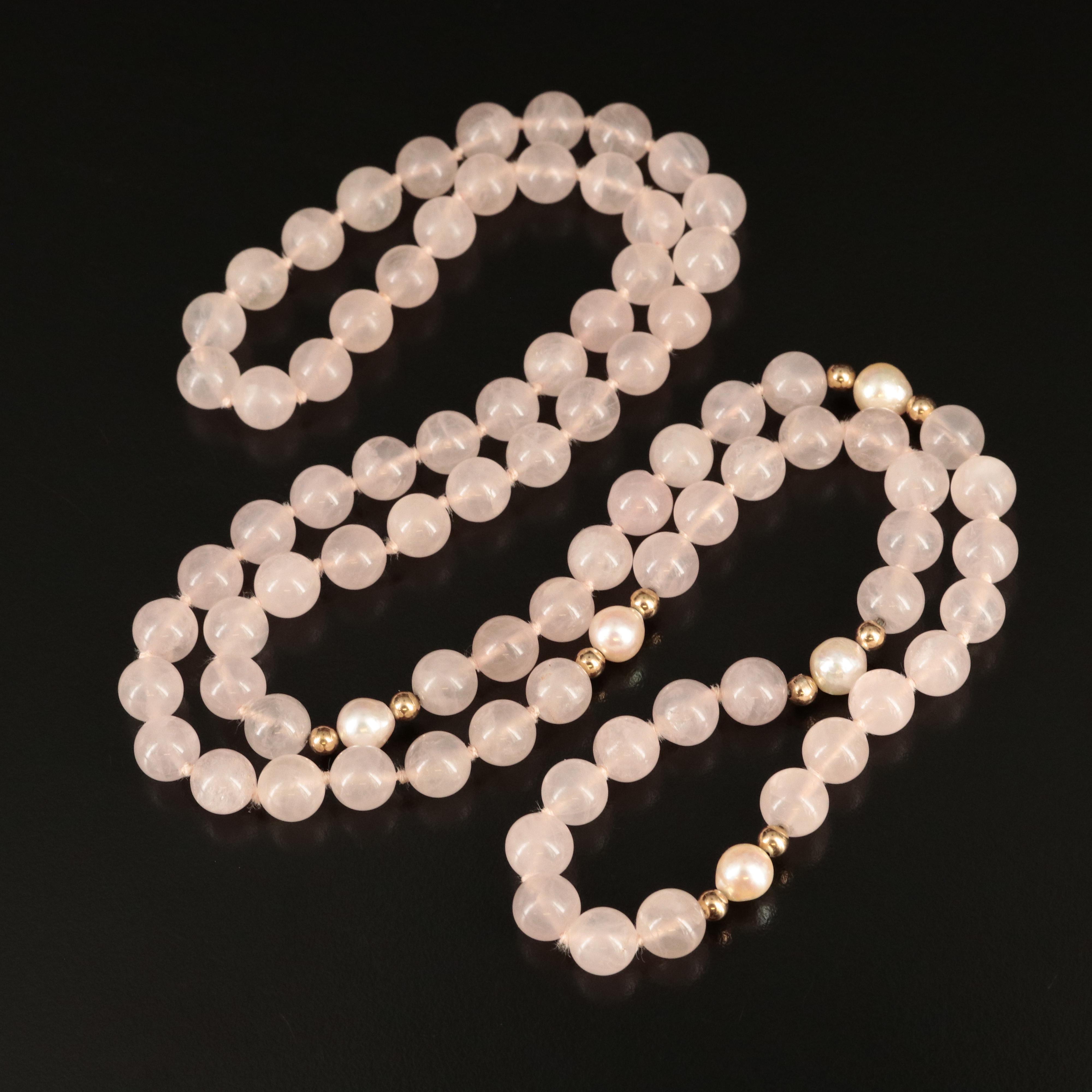 14K Rose Quartz and Pearl Necklace