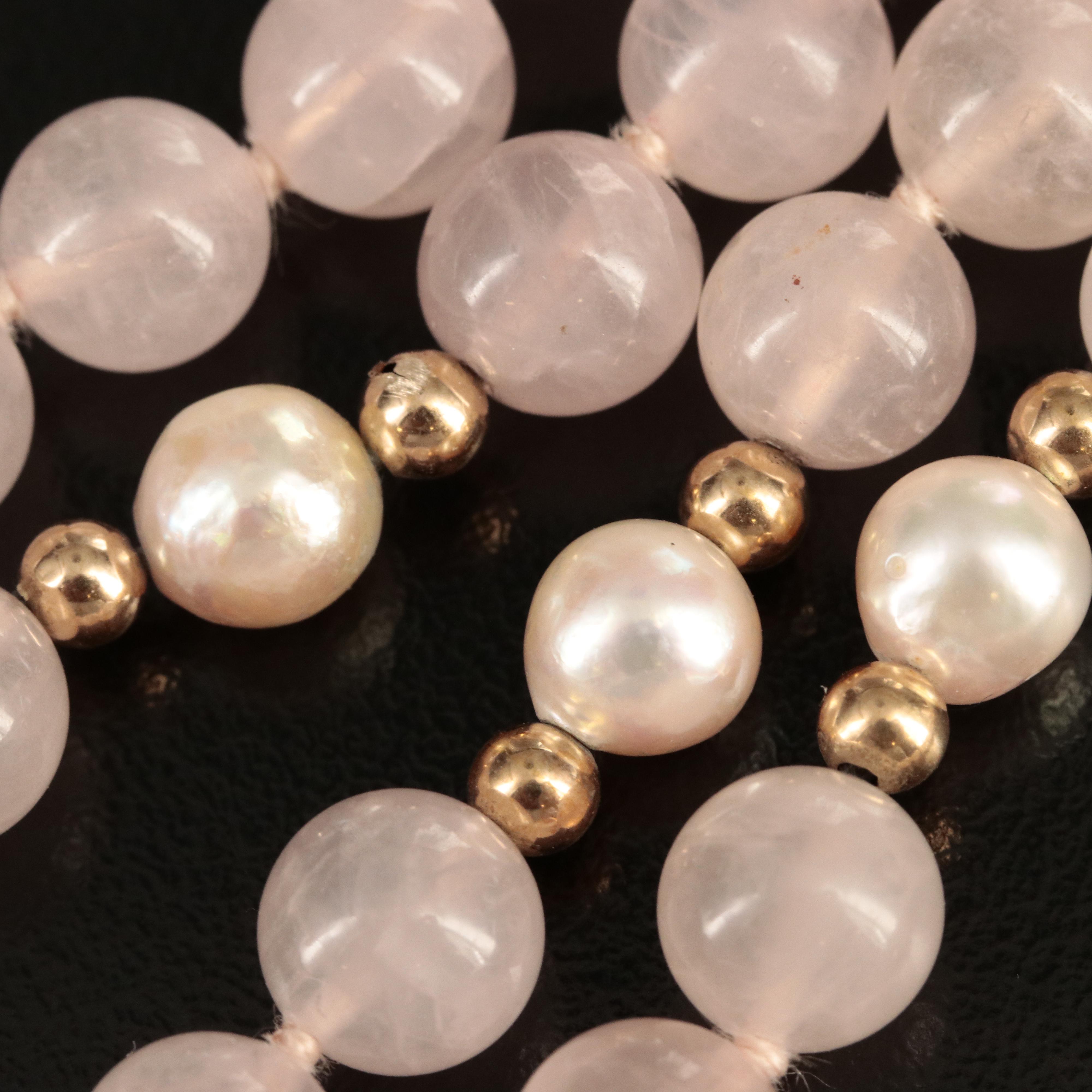 14K Rose Quartz and Pearl Necklace