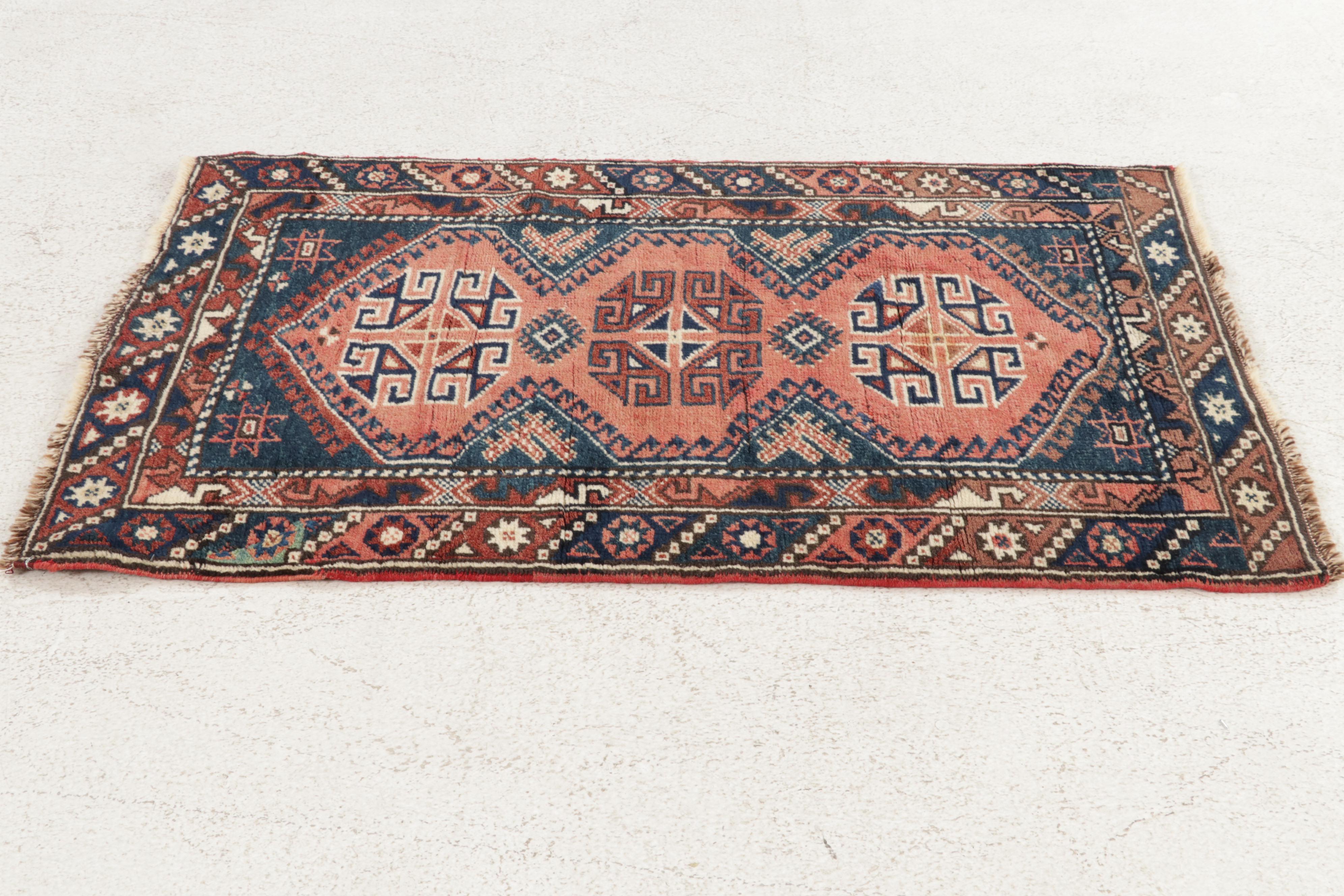 2'9 x 4'3 Hand-Knotted Turkish Kurdish Village Accent Rug, 1990s