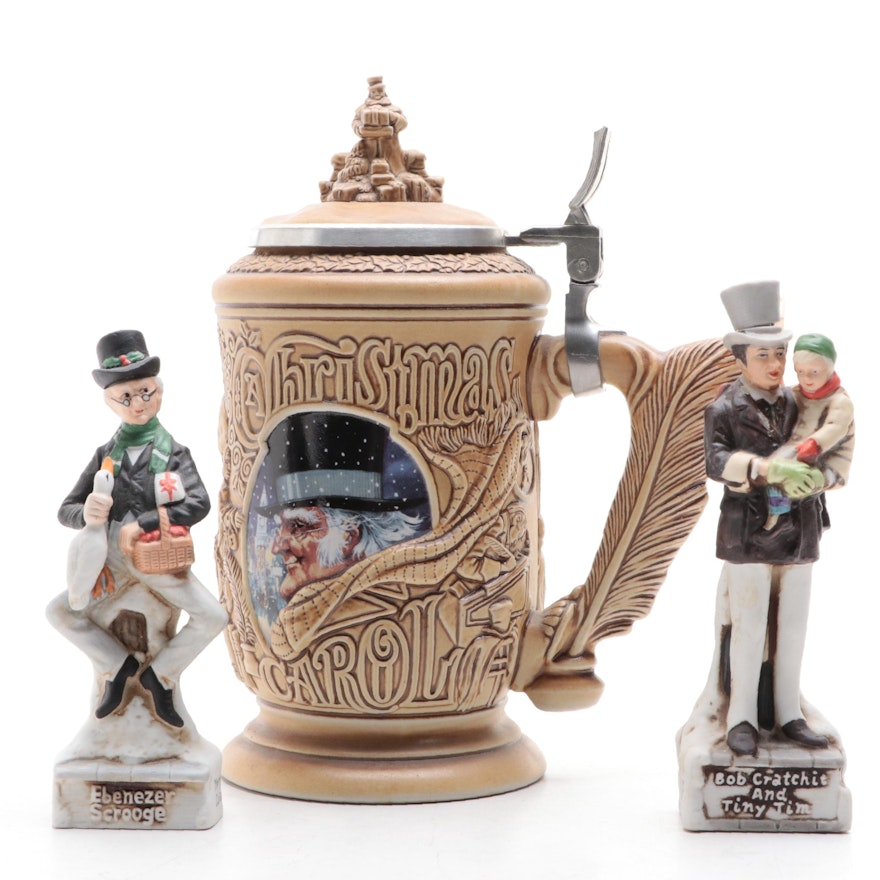 "A Christmas Carol" Ski Country Bourbon Decanters and Avon Beer Stein