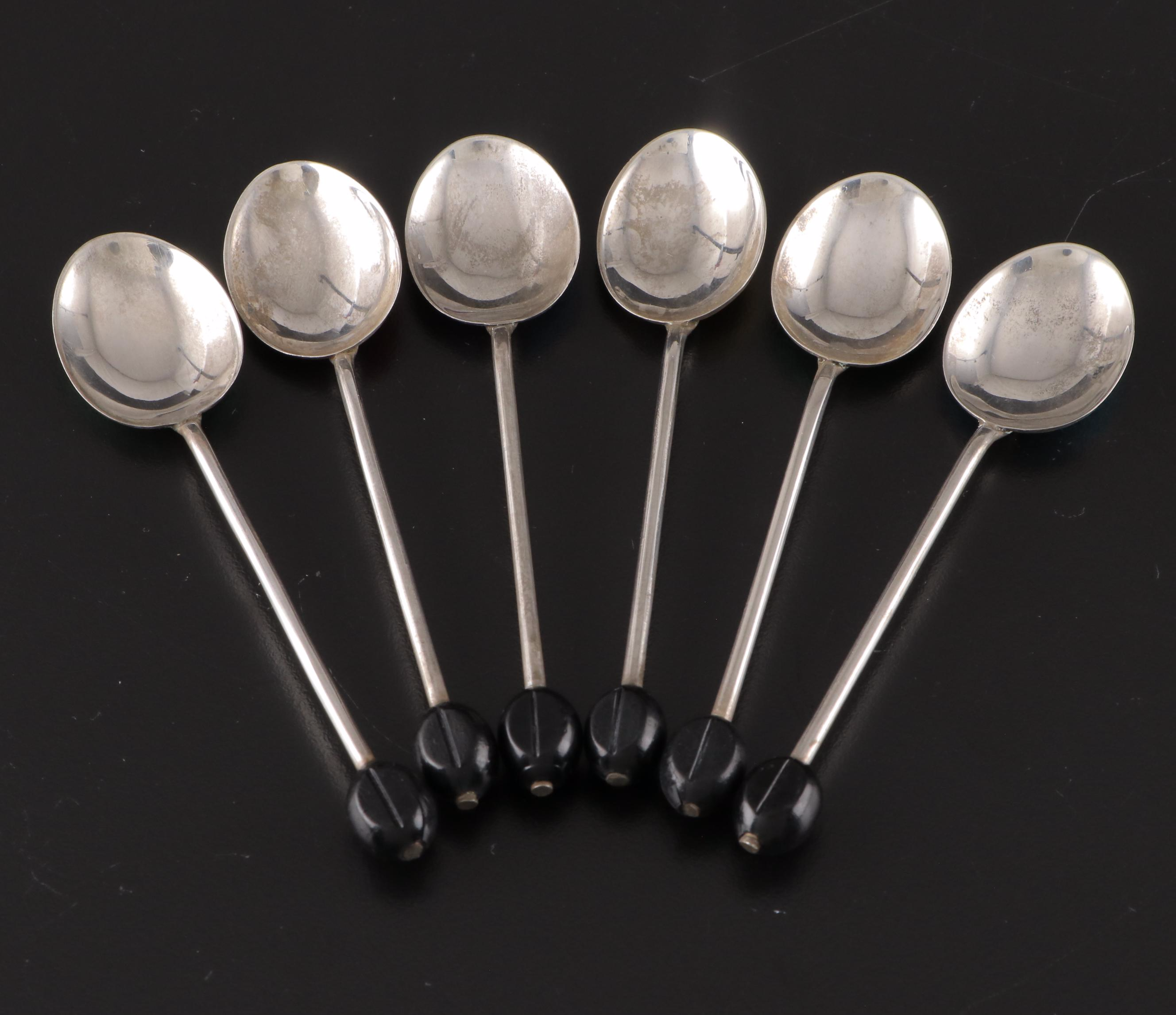 Henry Clifford Davis Sterling Silver and Guilloché Enamel Demitasse Spoons