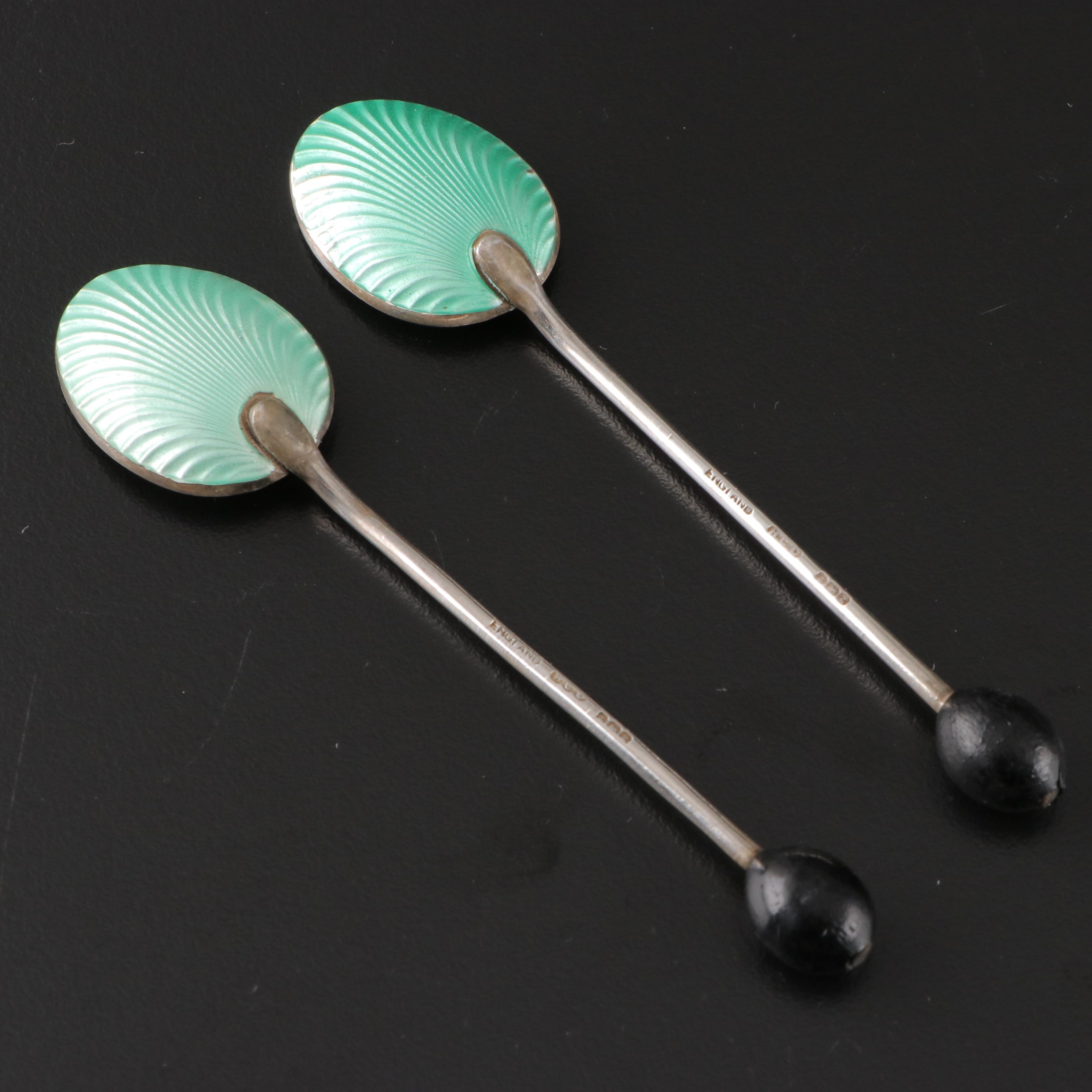 Henry Clifford Davis Sterling Silver and Guilloché Enamel Demitasse Spoons