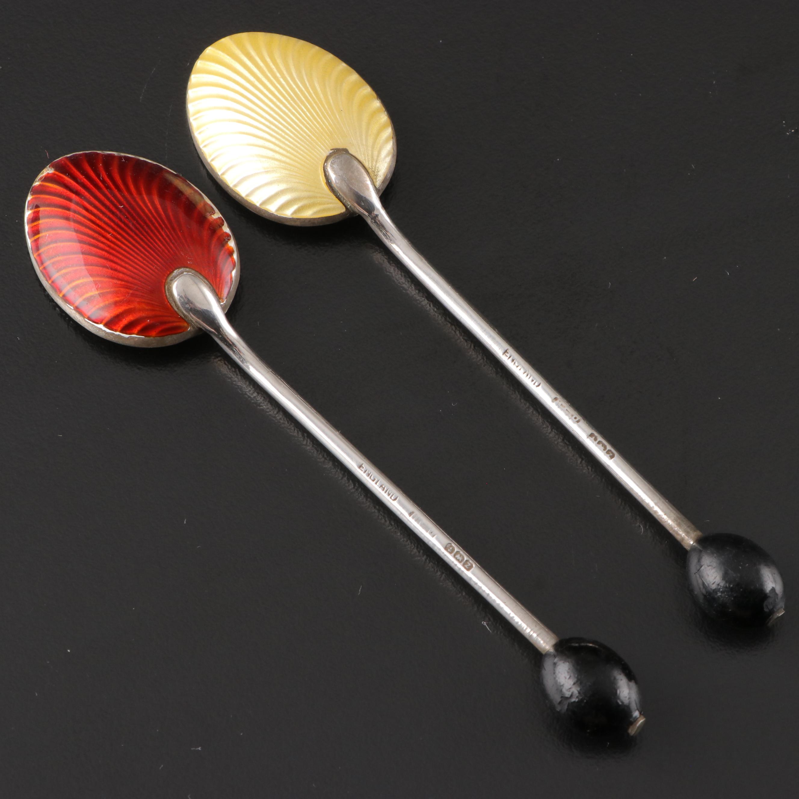 Henry Clifford Davis Sterling Silver and Guilloché Enamel Demitasse Spoons