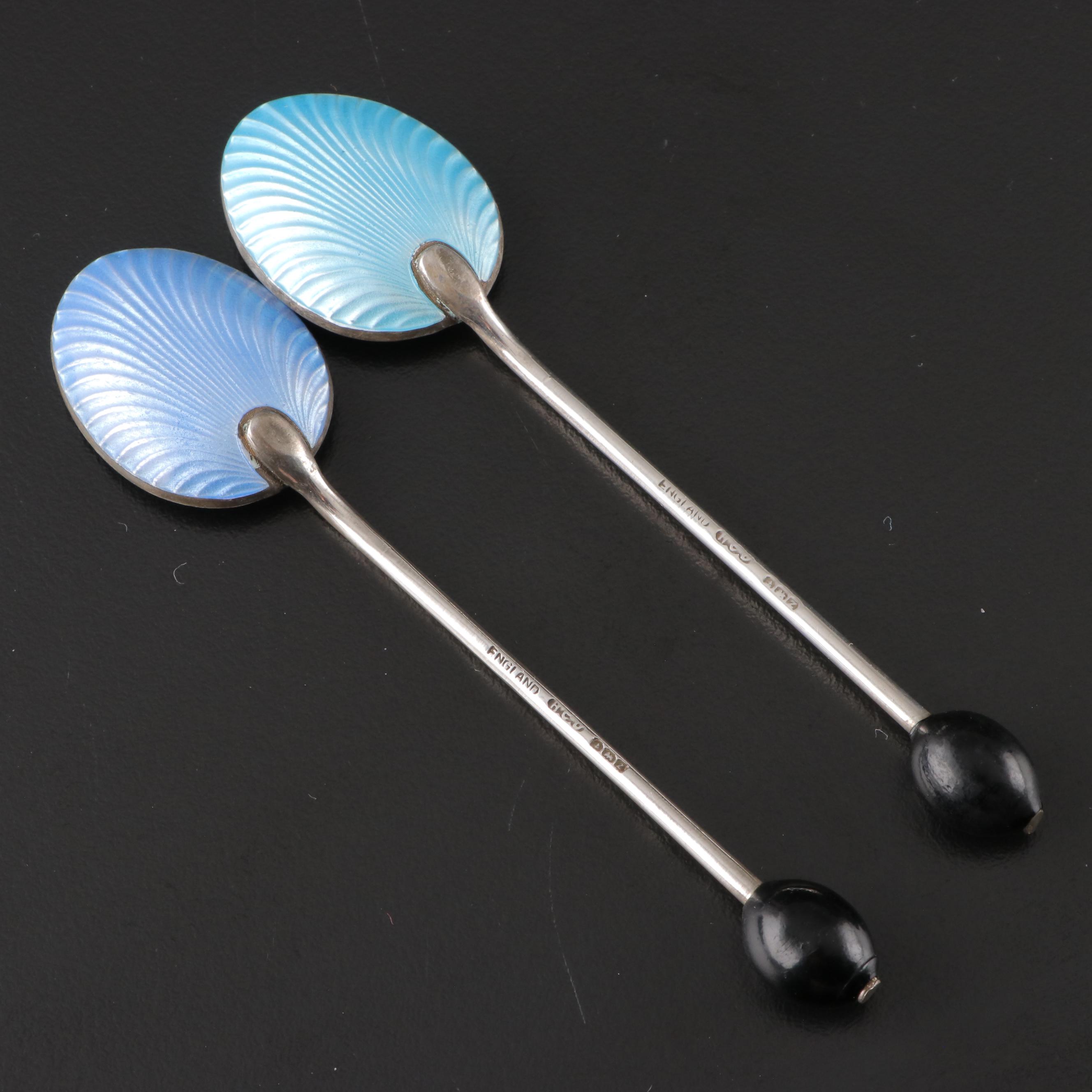 Henry Clifford Davis Sterling Silver and Guilloché Enamel Demitasse Spoons