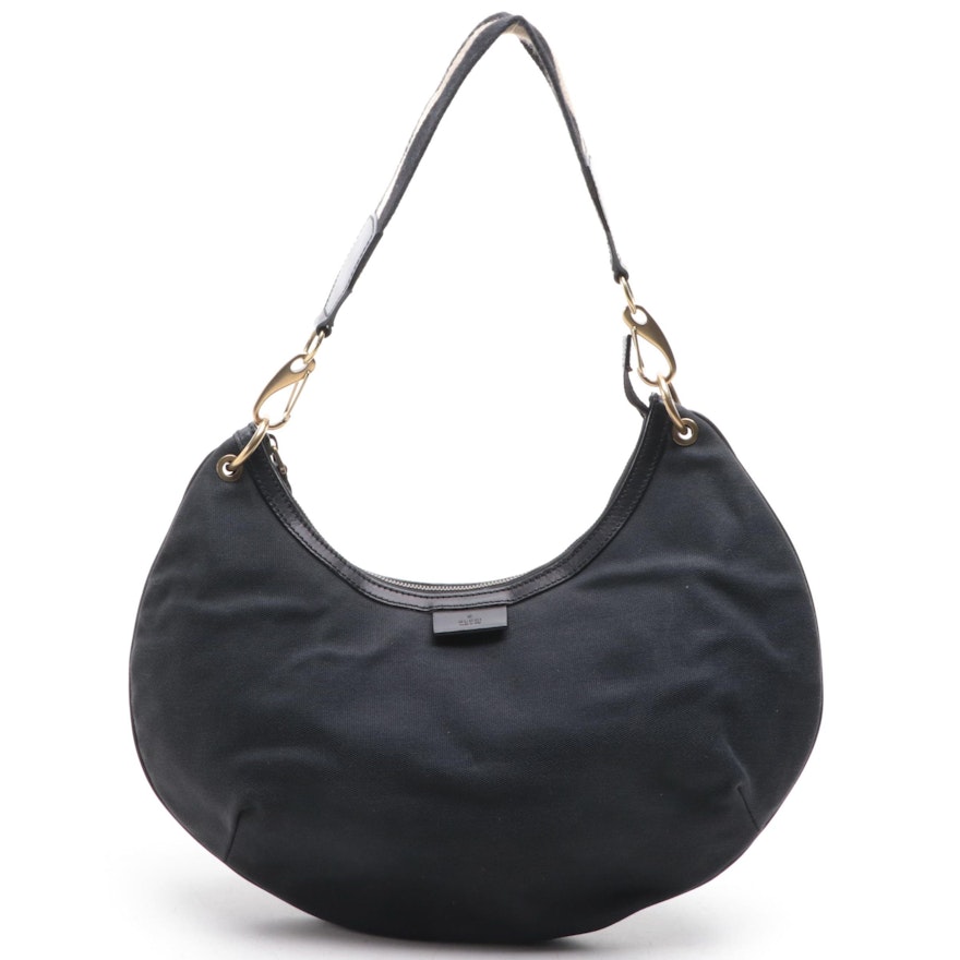 Gucci Hobo Bag in Black Canvas and Leather Trim with Web Strap