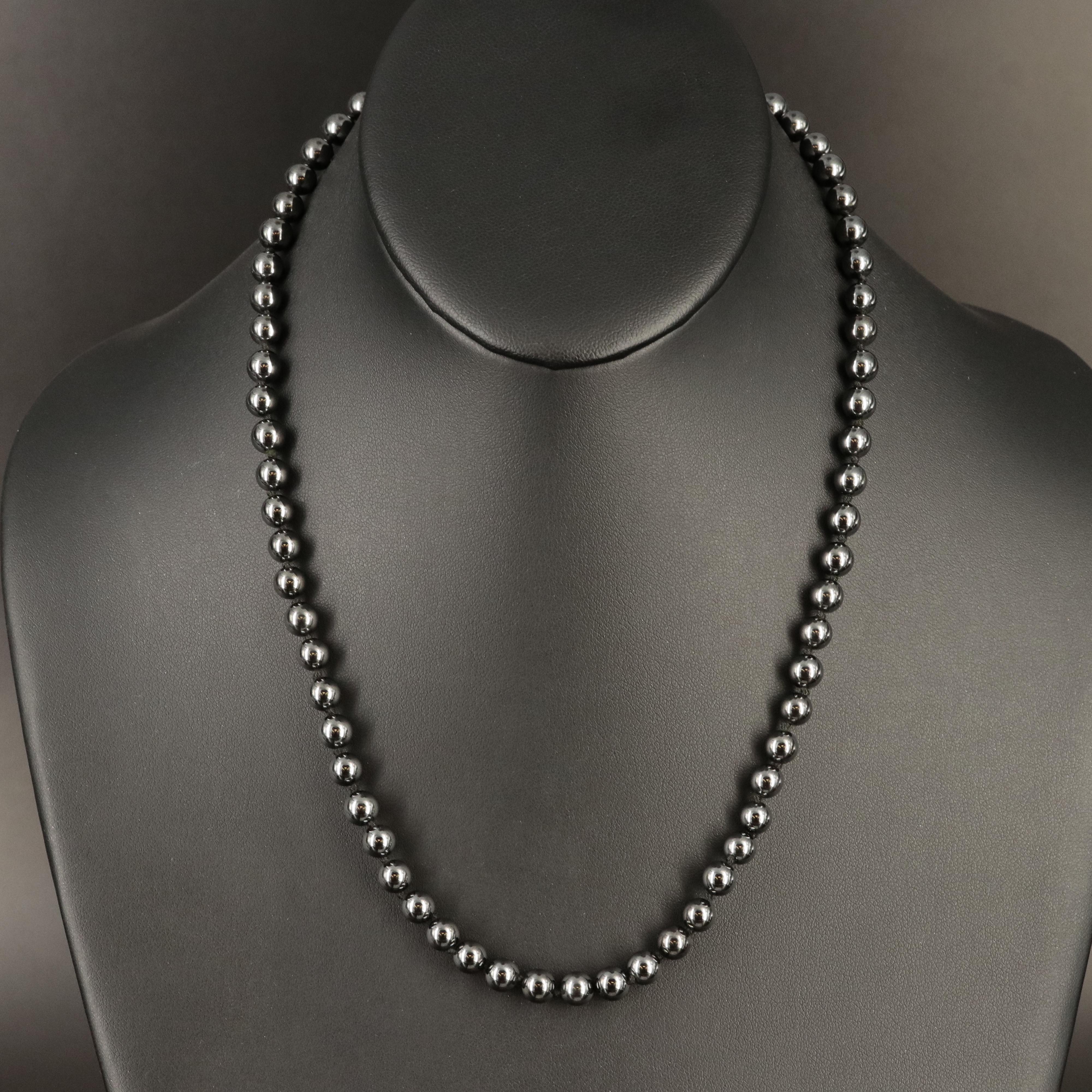 Hematite Beaded Necklace with 14K Clasp