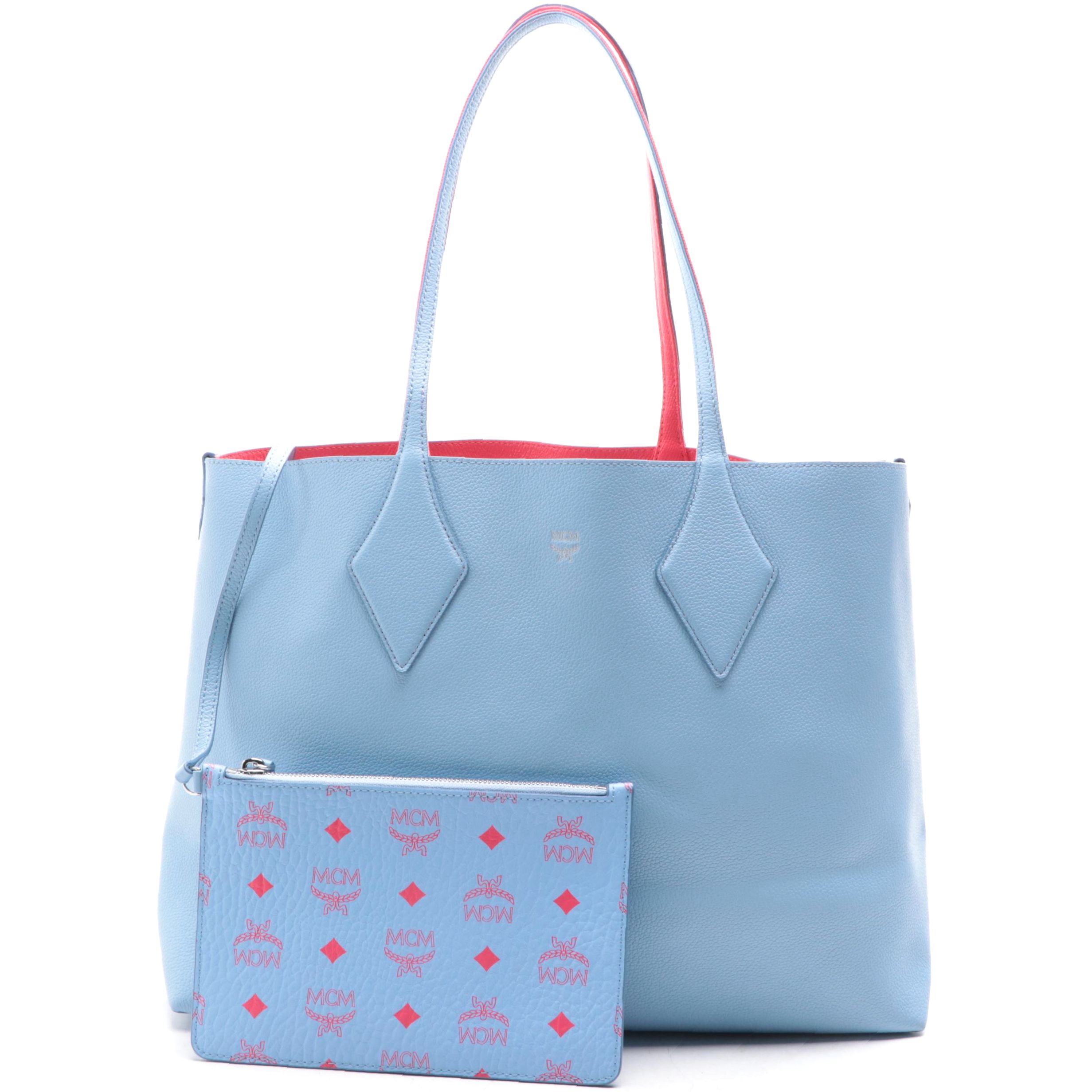 MCM Yris Medium Shopper Tote in Bicolor Leather with Pouch