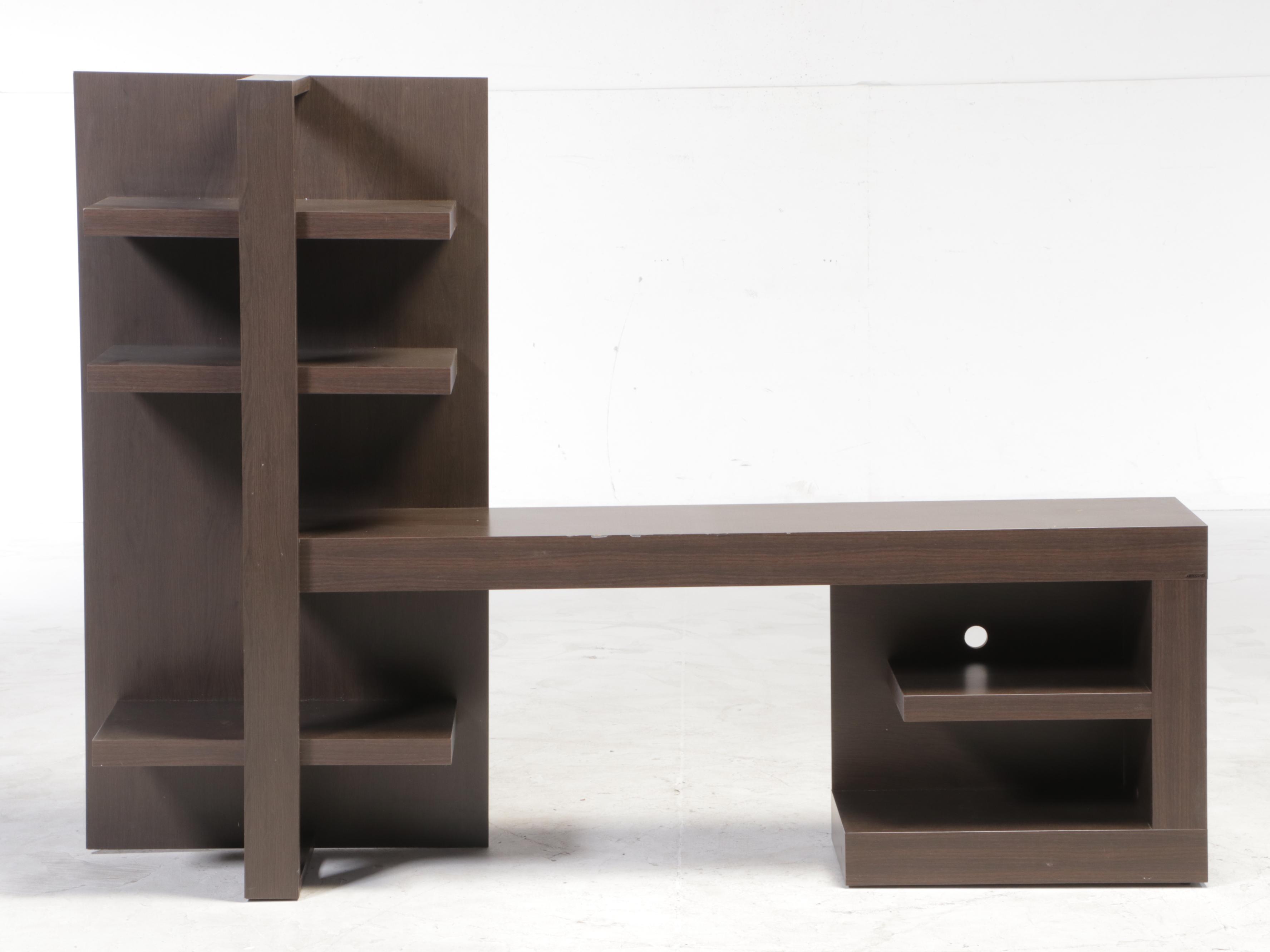 Modernist Style Walnut-Grained Laminate Media Console