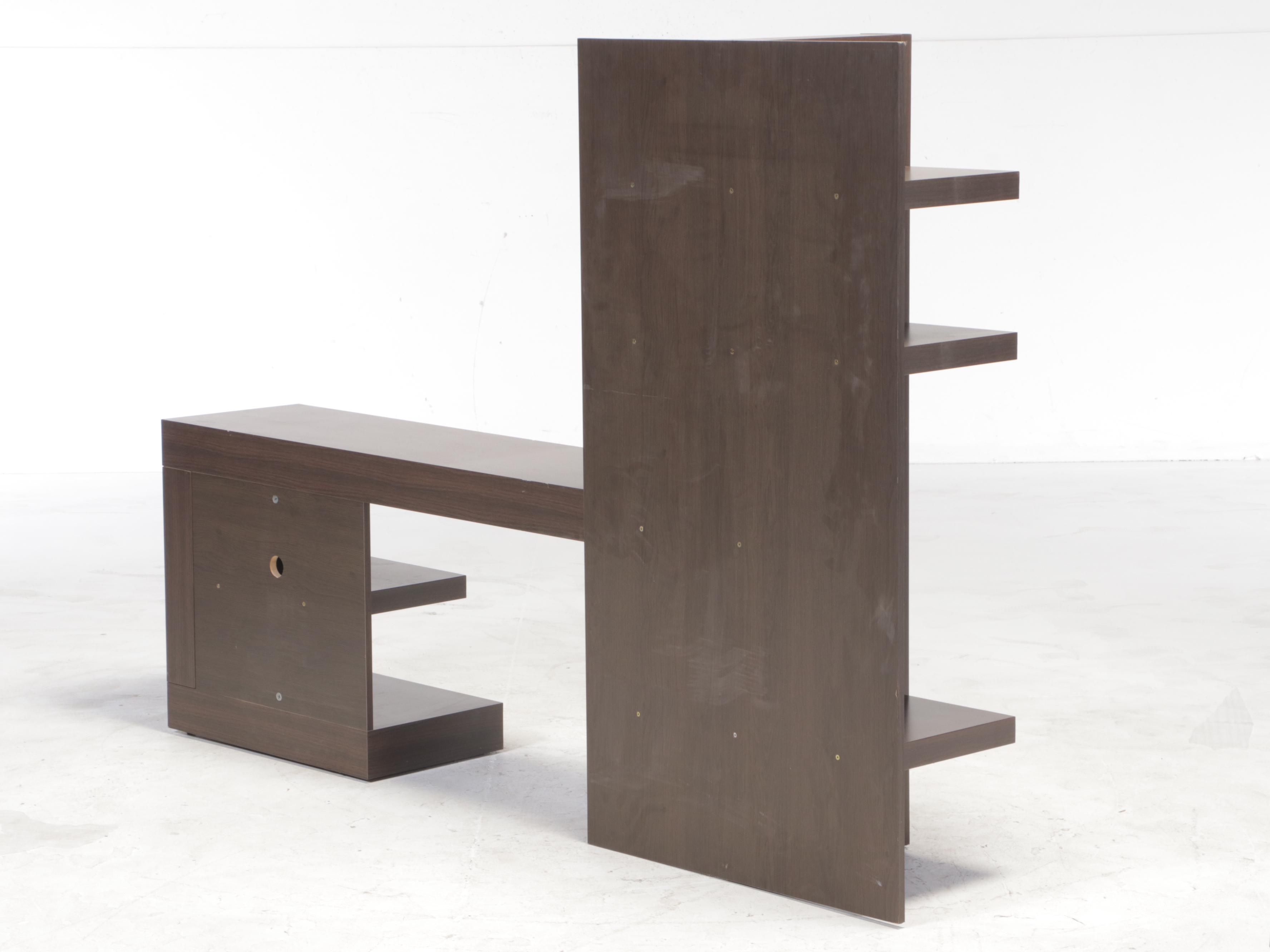 Modernist Style Walnut-Grained Laminate Media Console