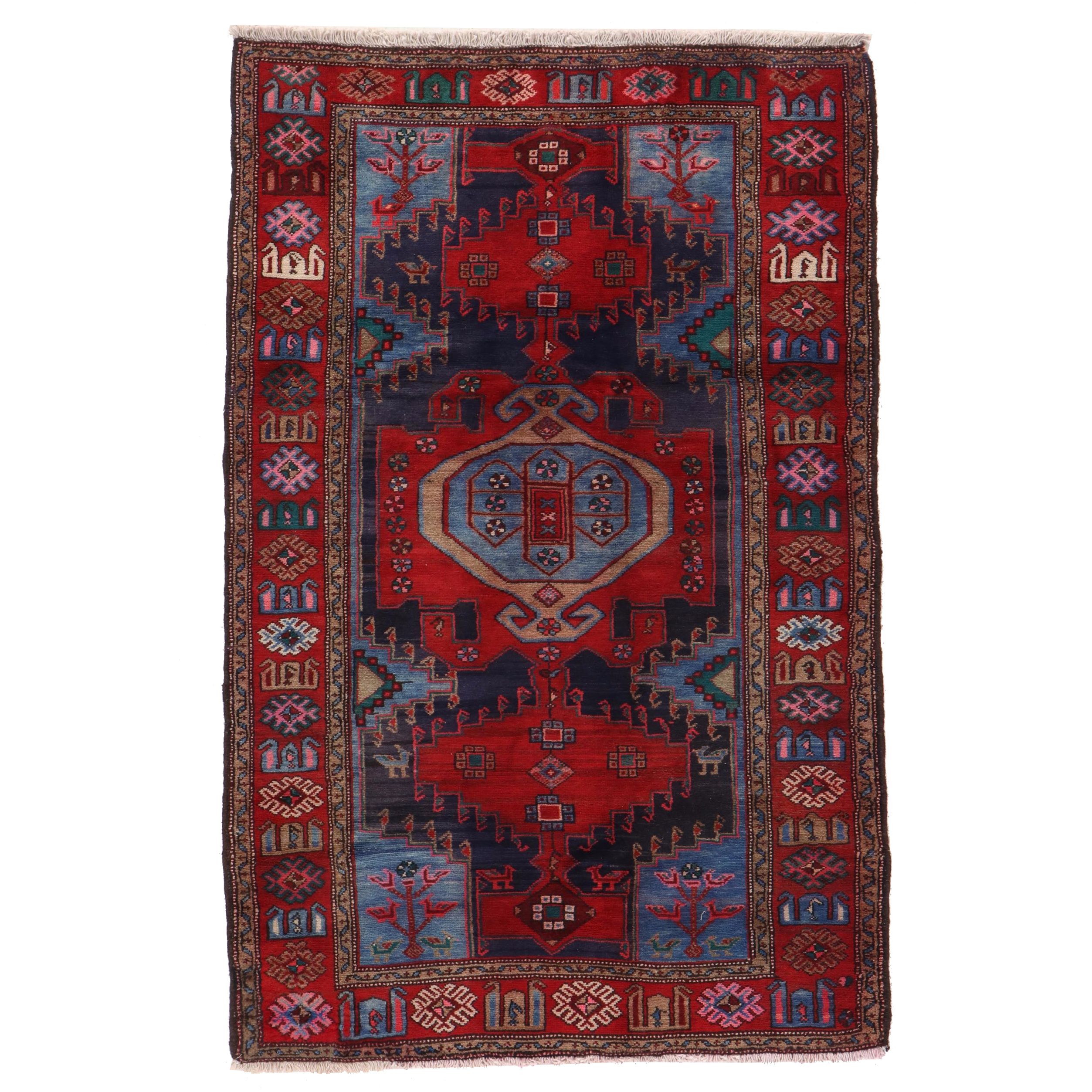 4'2 x 6'7 Hand-Knotted Persian Nahavand Area Rug, 1970s