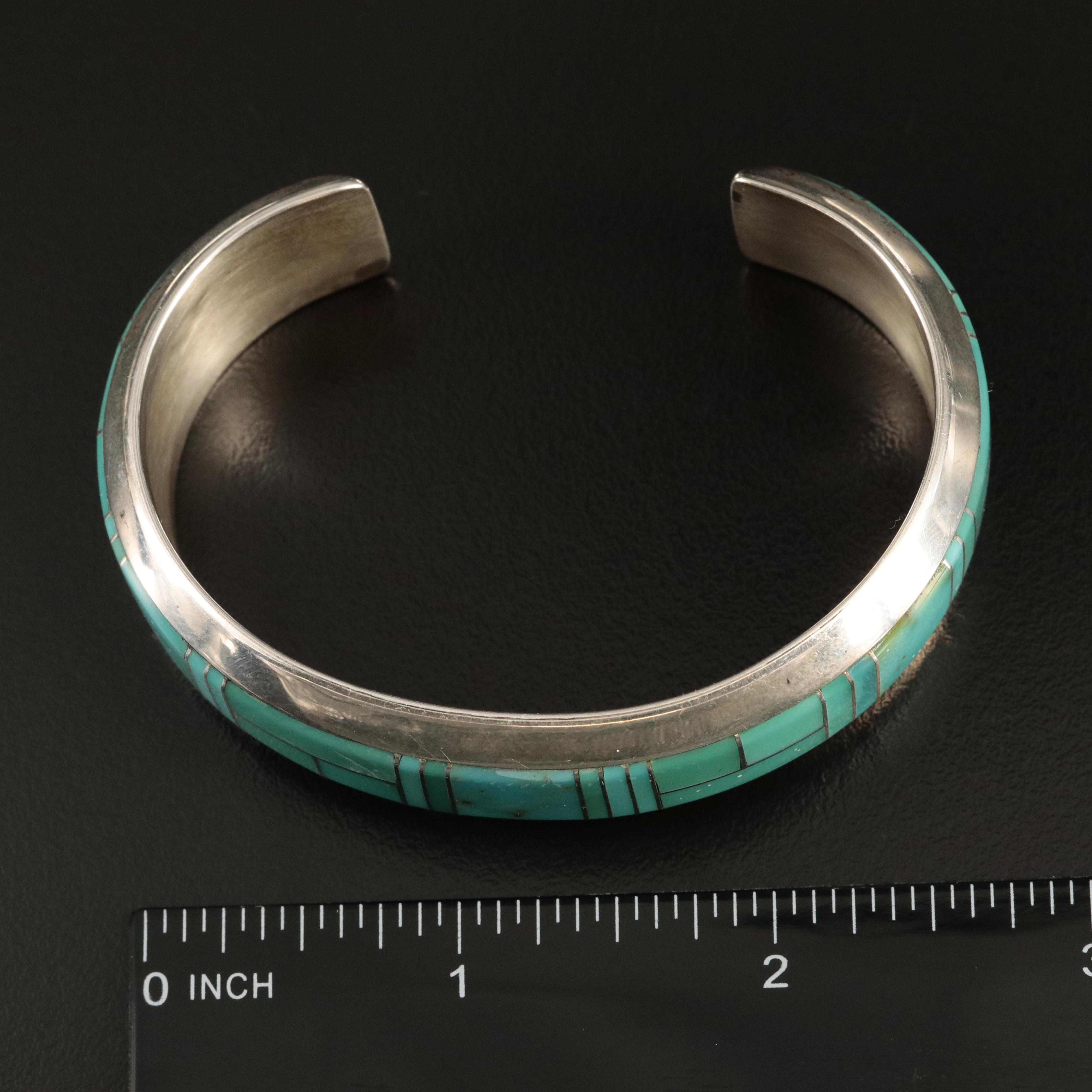 Scott Skeets Navajo Diné Sterling Turquoise Inlay Cuff